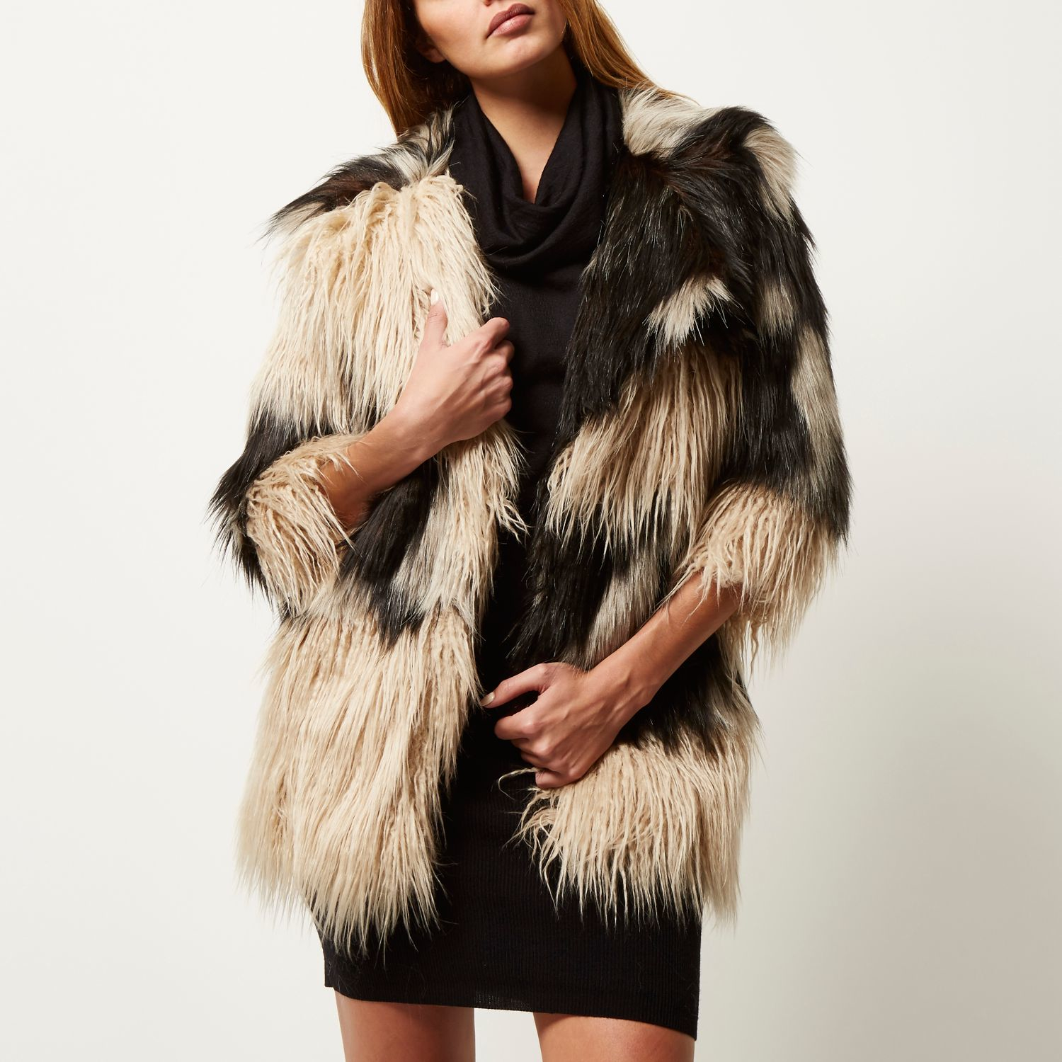 River Island Black Leather Look Faux Fur Hem Jacket In Lyst White Leather Jacket River Island