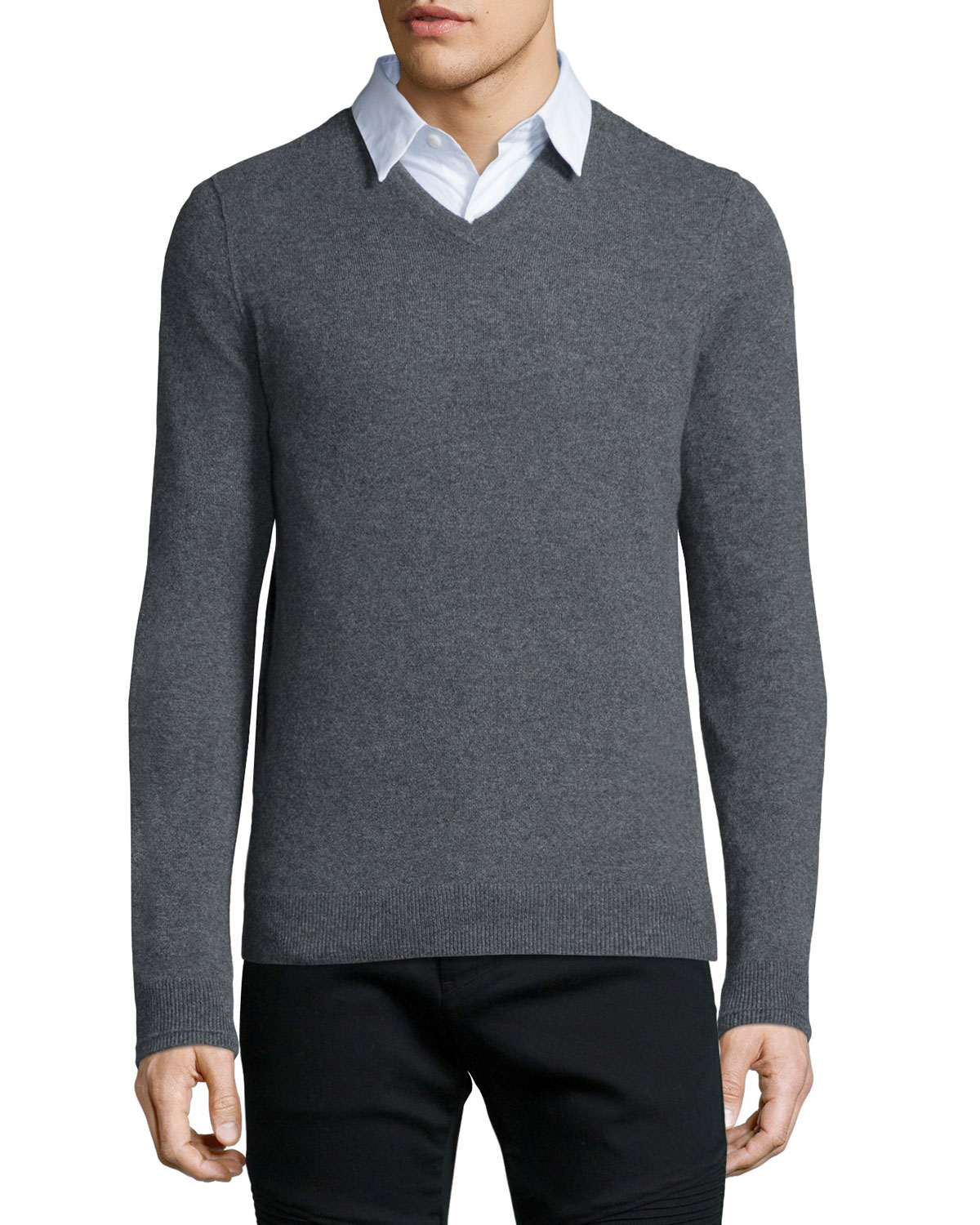 dark grey v neck sweater