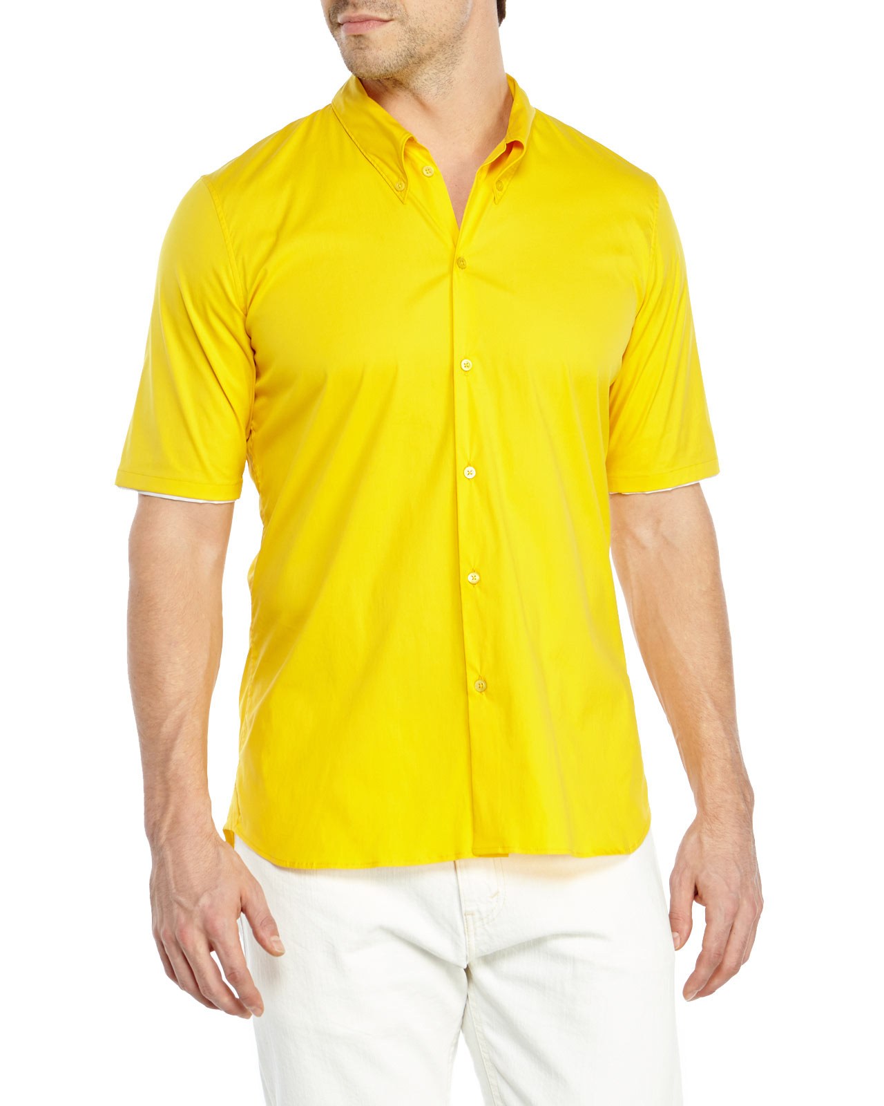 Jil sander Short Sleeve Button-Down Shirt in Yellow for Men | Lyst