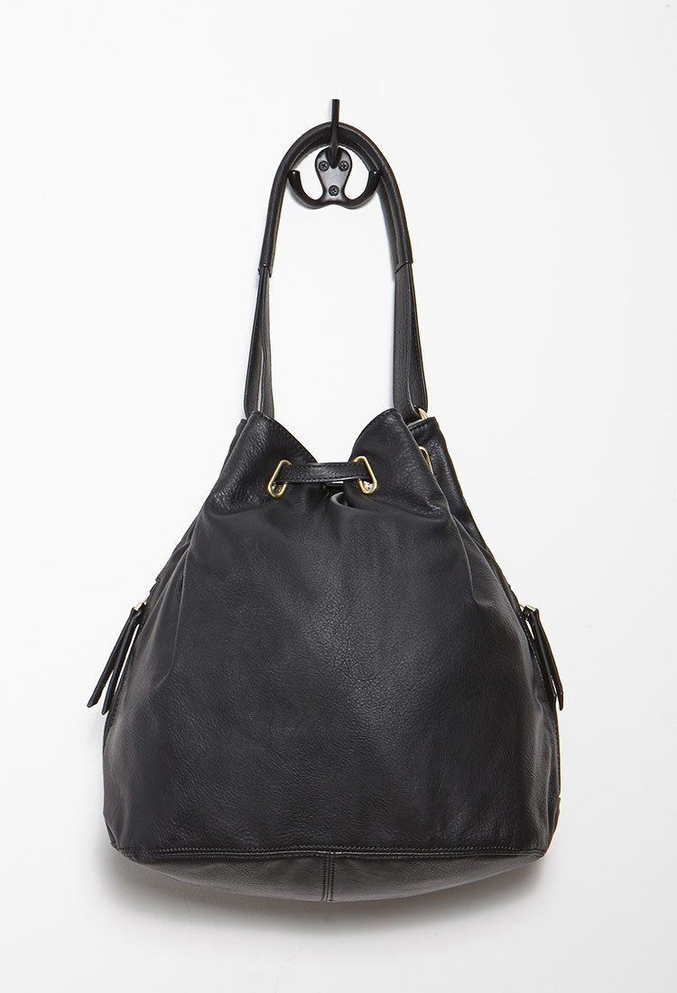 Forever 21 Faux Leather Hobo Bag in Black | Lyst