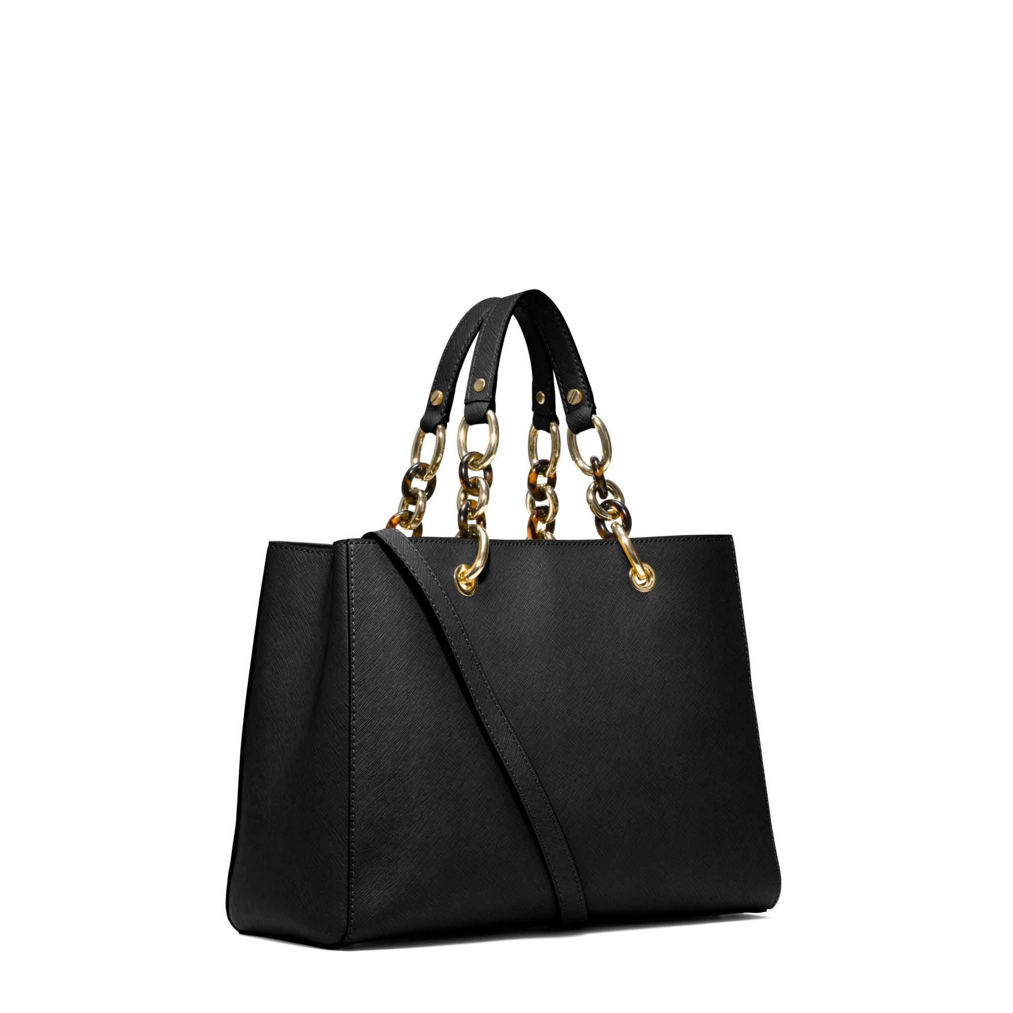 Lyst Michael Kors Cynthia Medium Leather Satchel In Black Gallery Women S Michael By Kors Cynthia