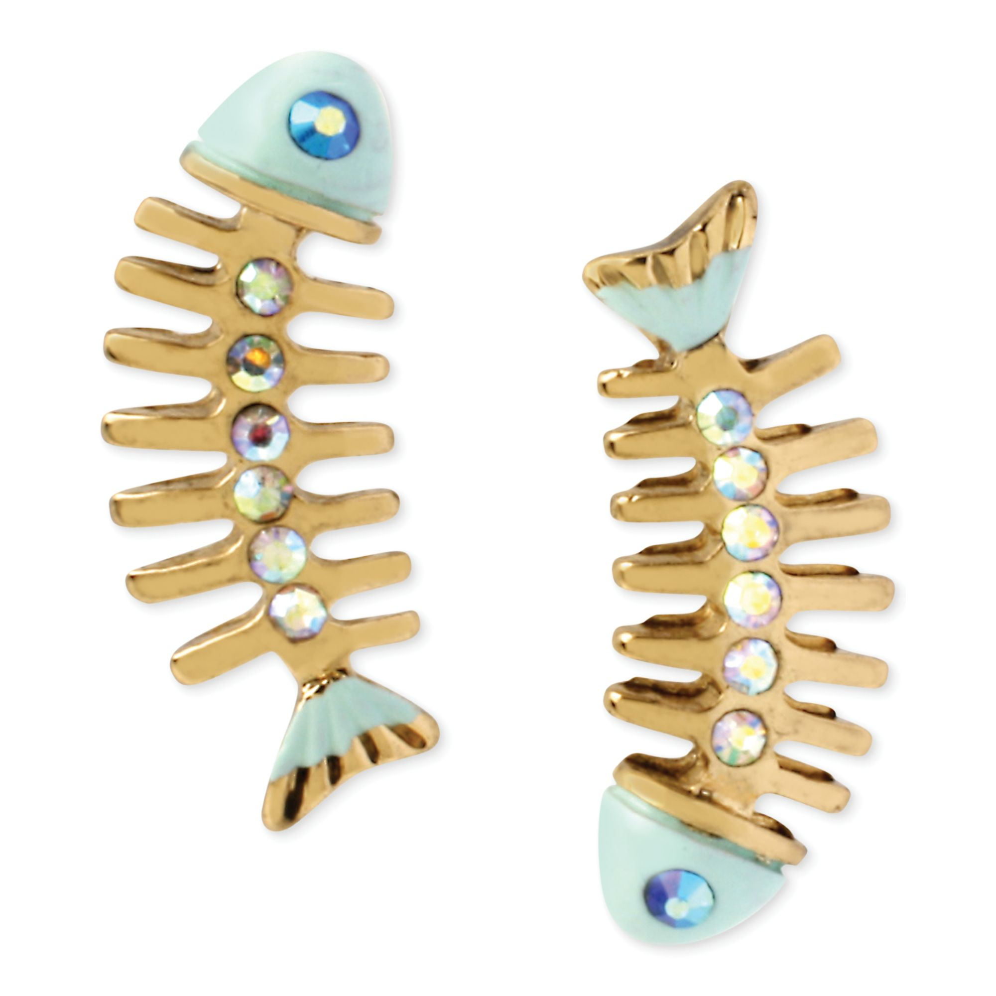 Betsey Johnson Goldtone Crystal Skeleton Fish Earrings in Gold | Lyst