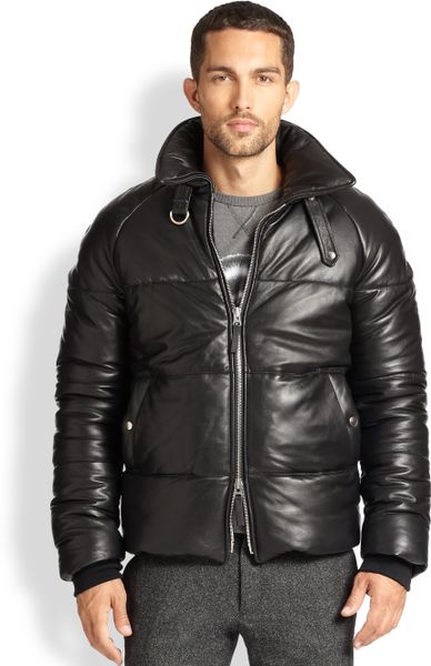 Ami Leather Down Jacket in Black for Men | Lyst