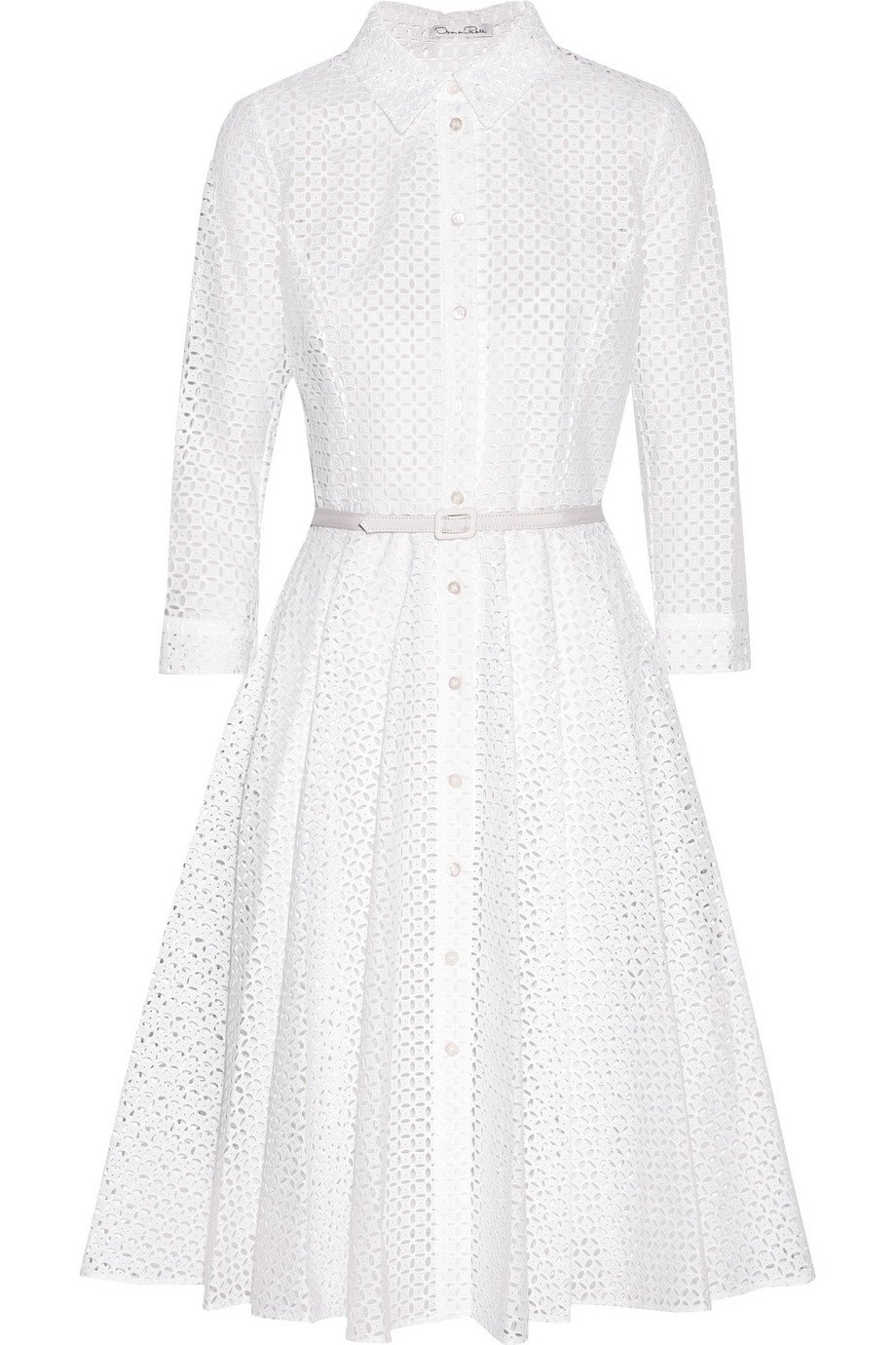 Oscar de la renta Belted Broderie Anglaise Cotton Shirt Dress in White ...