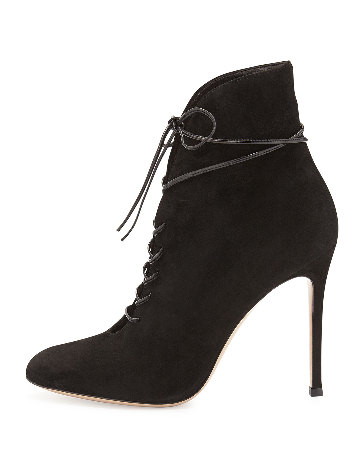 Gianvito Rossi Suede Lace-Up Bootie in Black | Lyst