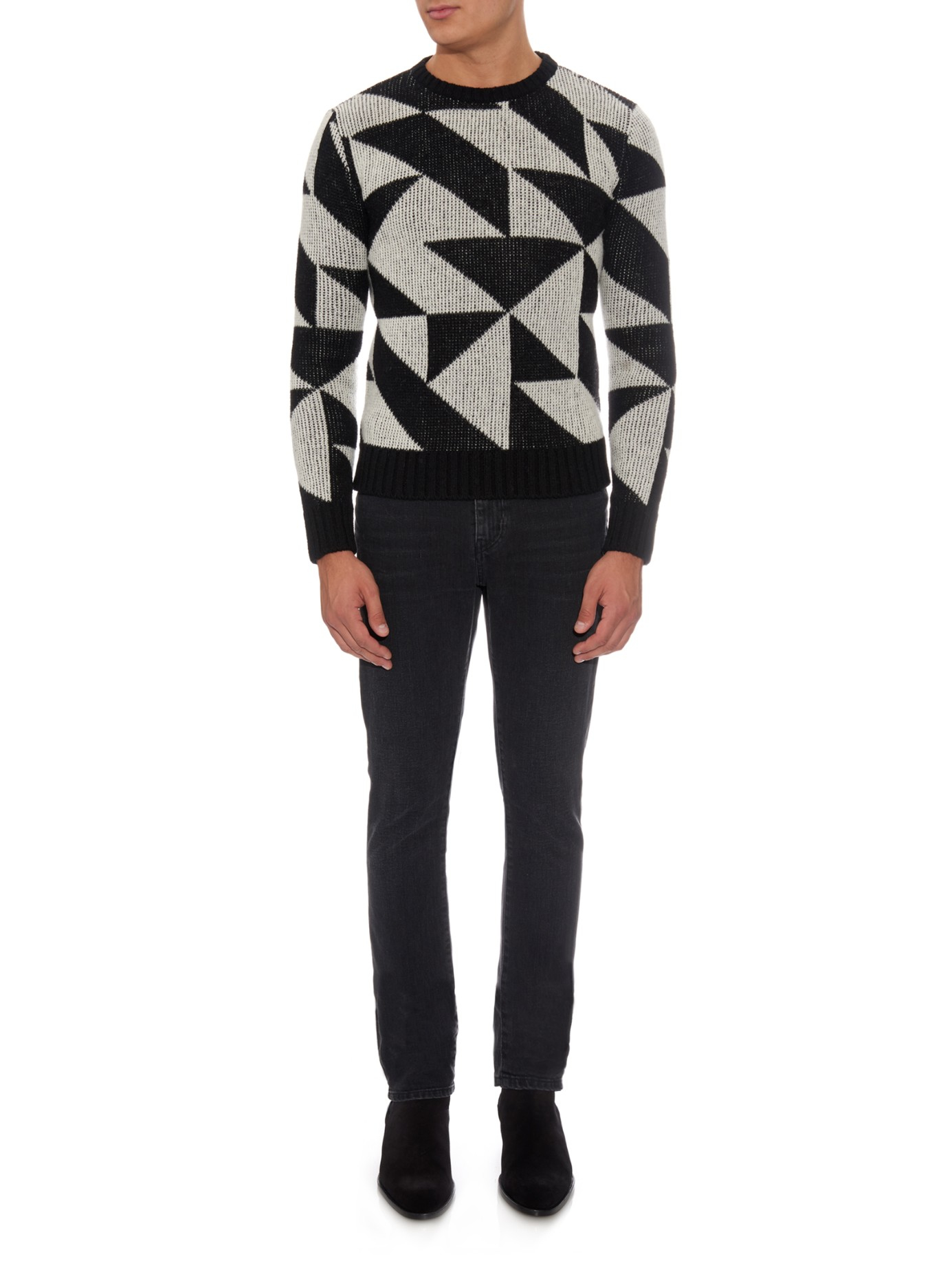 laurent geometric wool knit sweater in black for lyst laurent geometric wool knit sweater in black for lyst