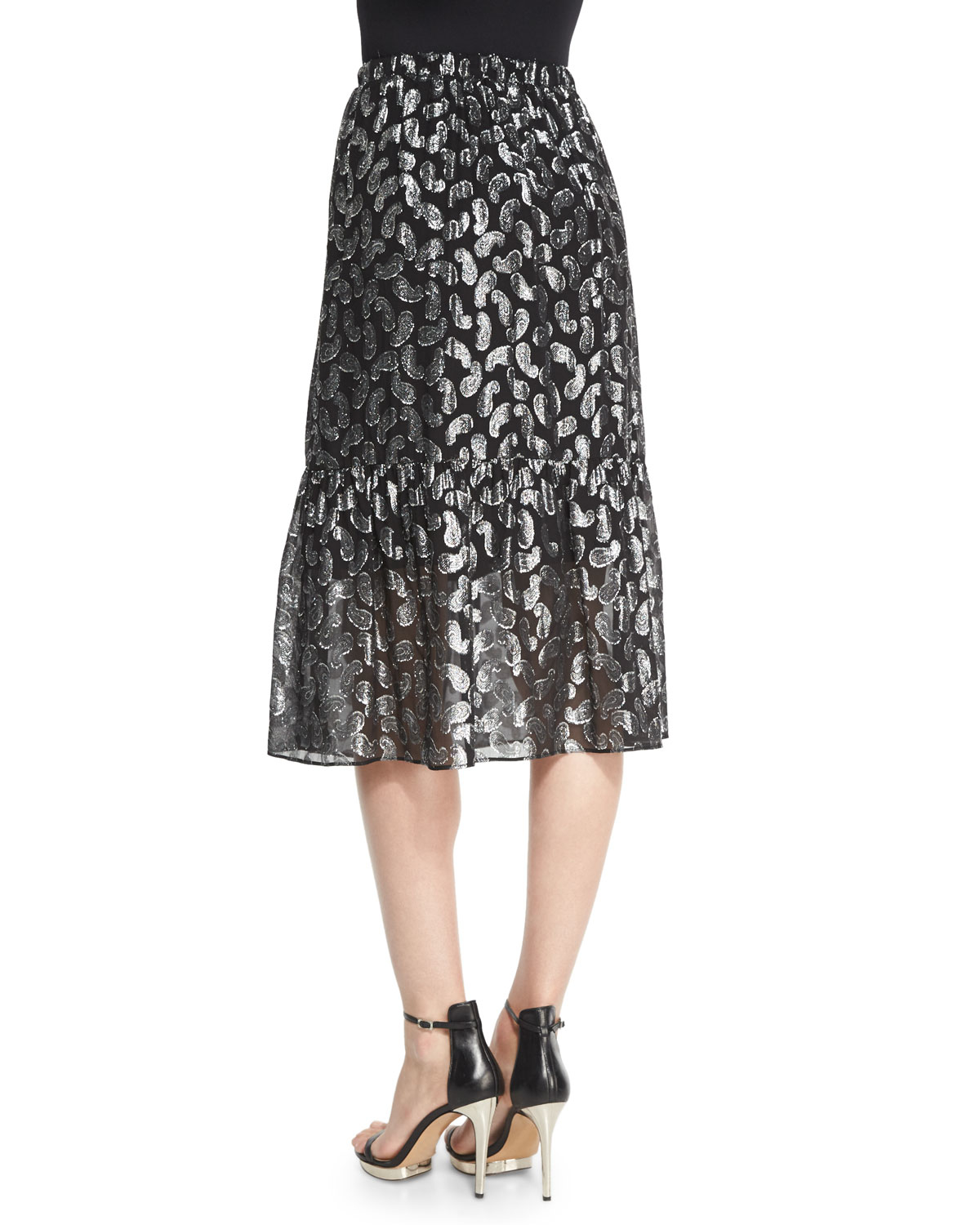 MICHAEL Michael Kors Garrett Metallic Paisley Jacquard Tiered Skirt in ...