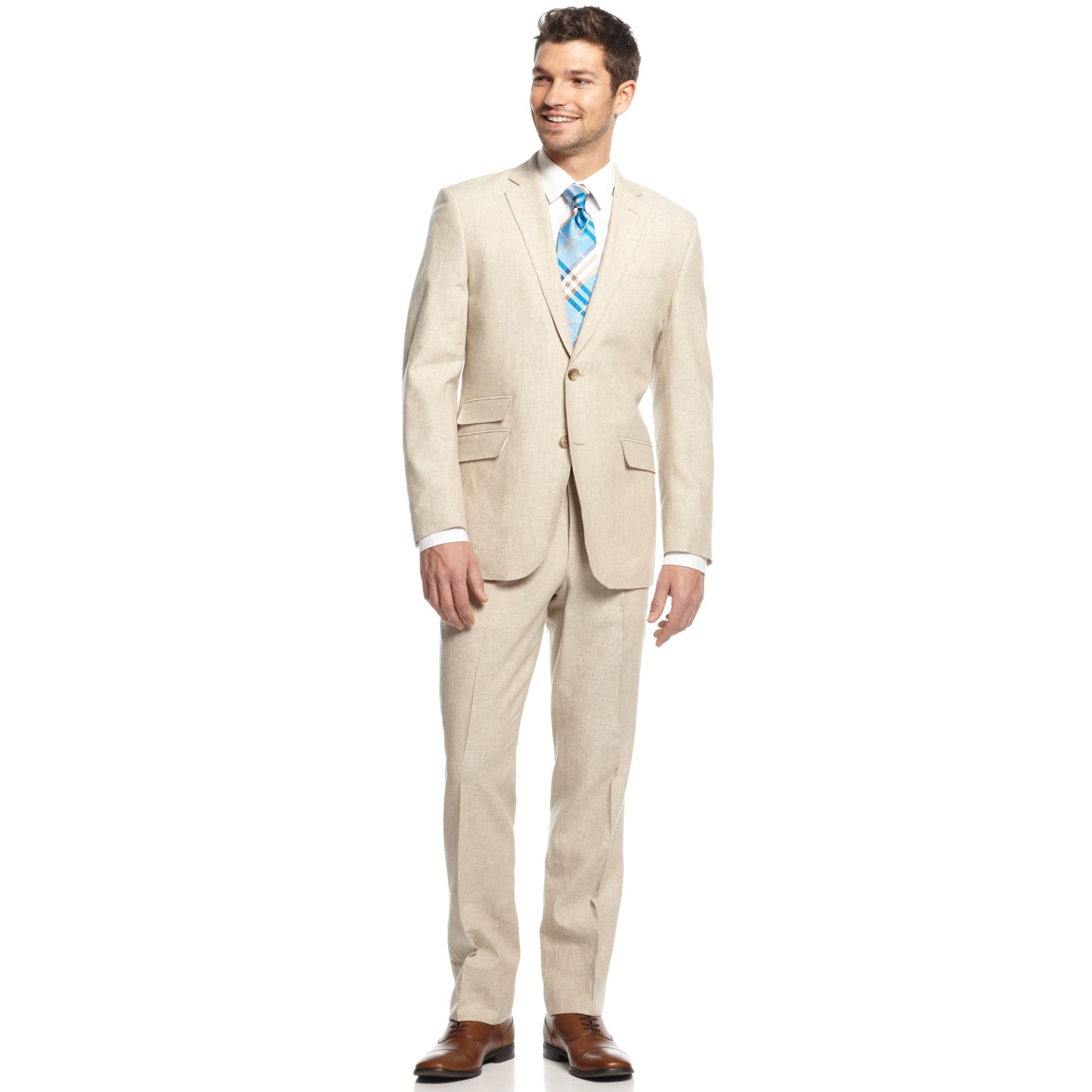 Perry ellis Tan Linenblend Suit Slim Fit in Natural for Men | Lyst