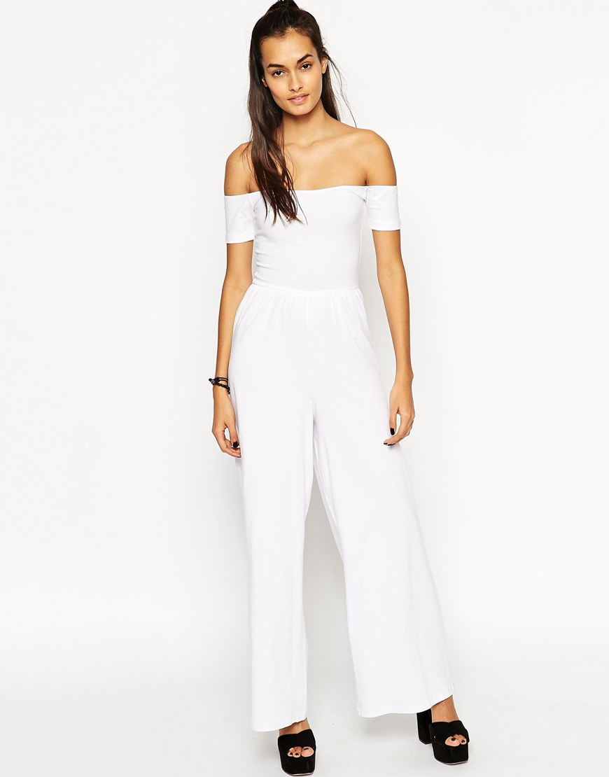 Lyst - Asos Bardot Jumpsuit With Wide Leg in White