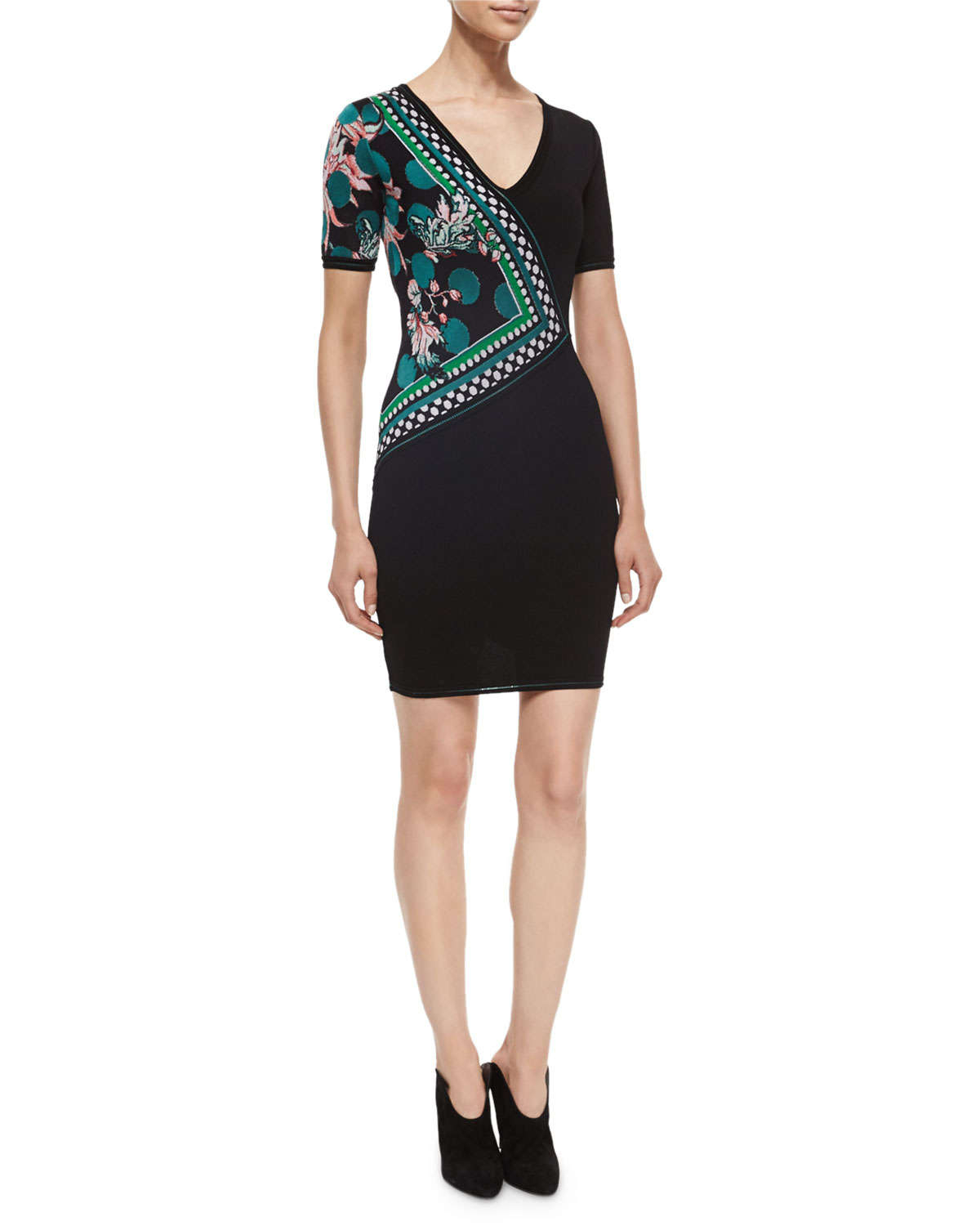 Roberto cavalli Side-printed Knit Sheath Dress in Black | Lyst