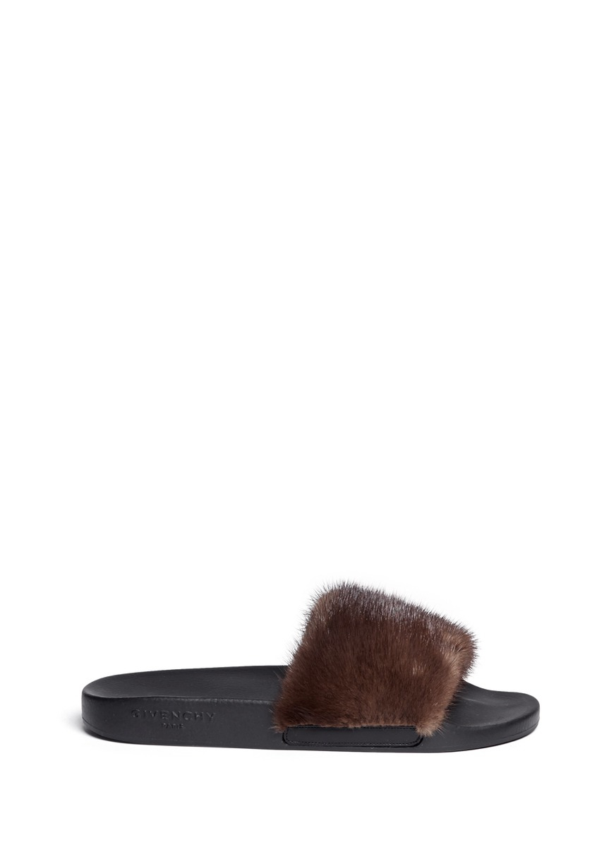 Givenchy Mink Fur Slide Sandals in Brown - Save 7% | Lyst