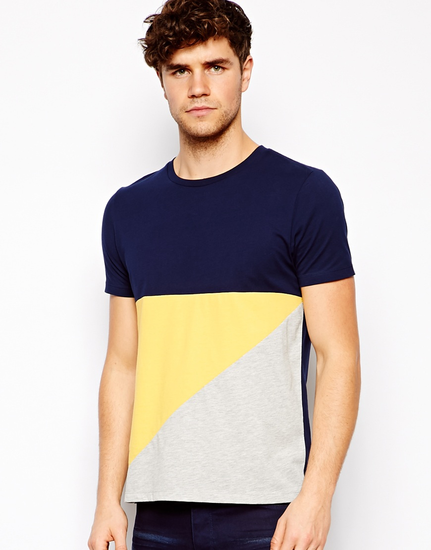 Asos Tshirt with Cut and Sew Panels in Blue for Men | Lyst