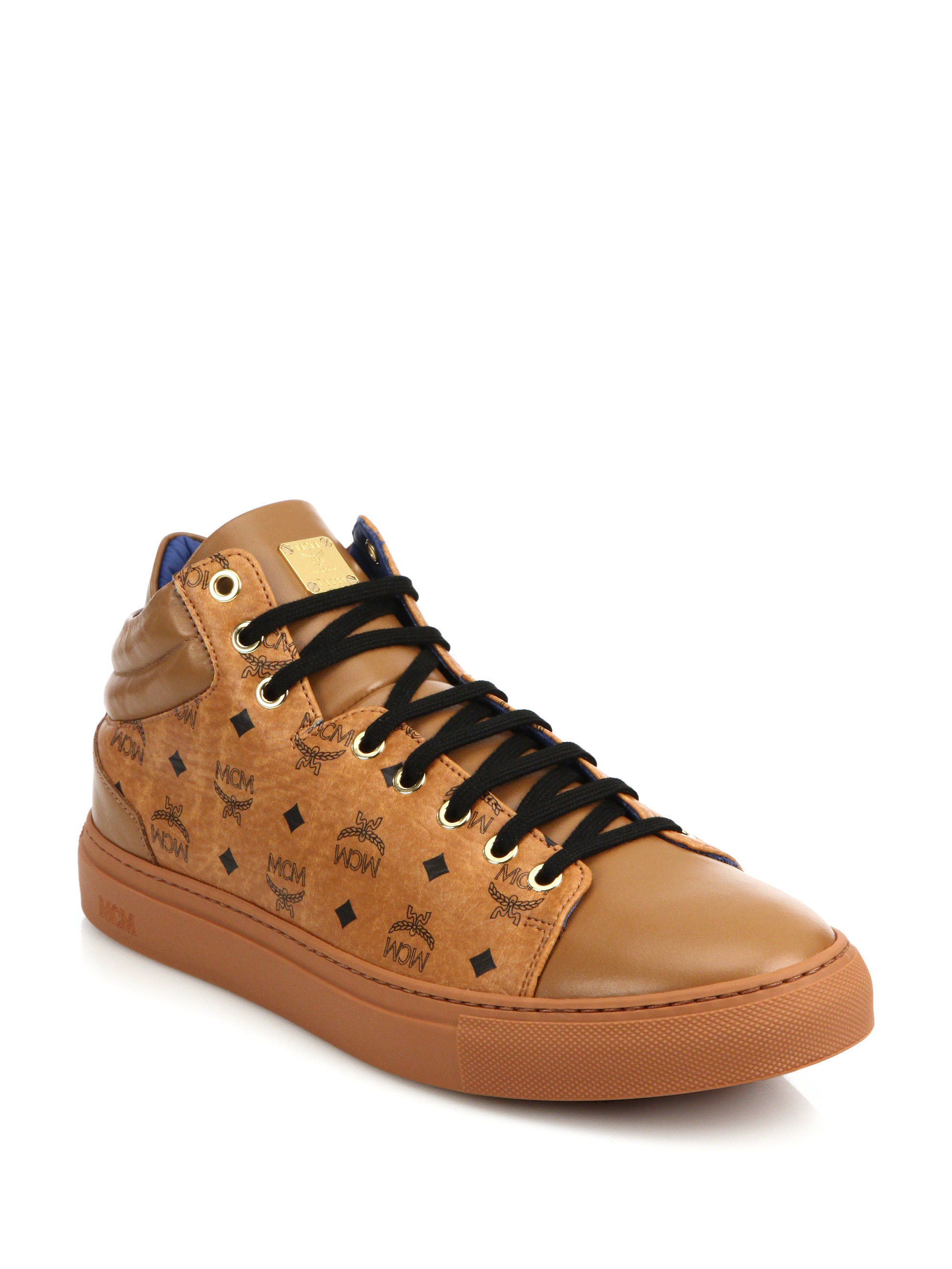 Mcm Coated Canvas & Leather Mid-rise Logo Sneakers in Brown for Men | Lyst