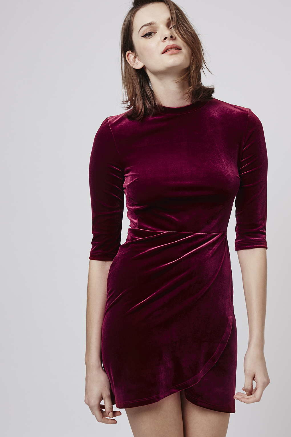 Lyst - Topshop Velvet Wrap-over Bodycon Dress in Purple