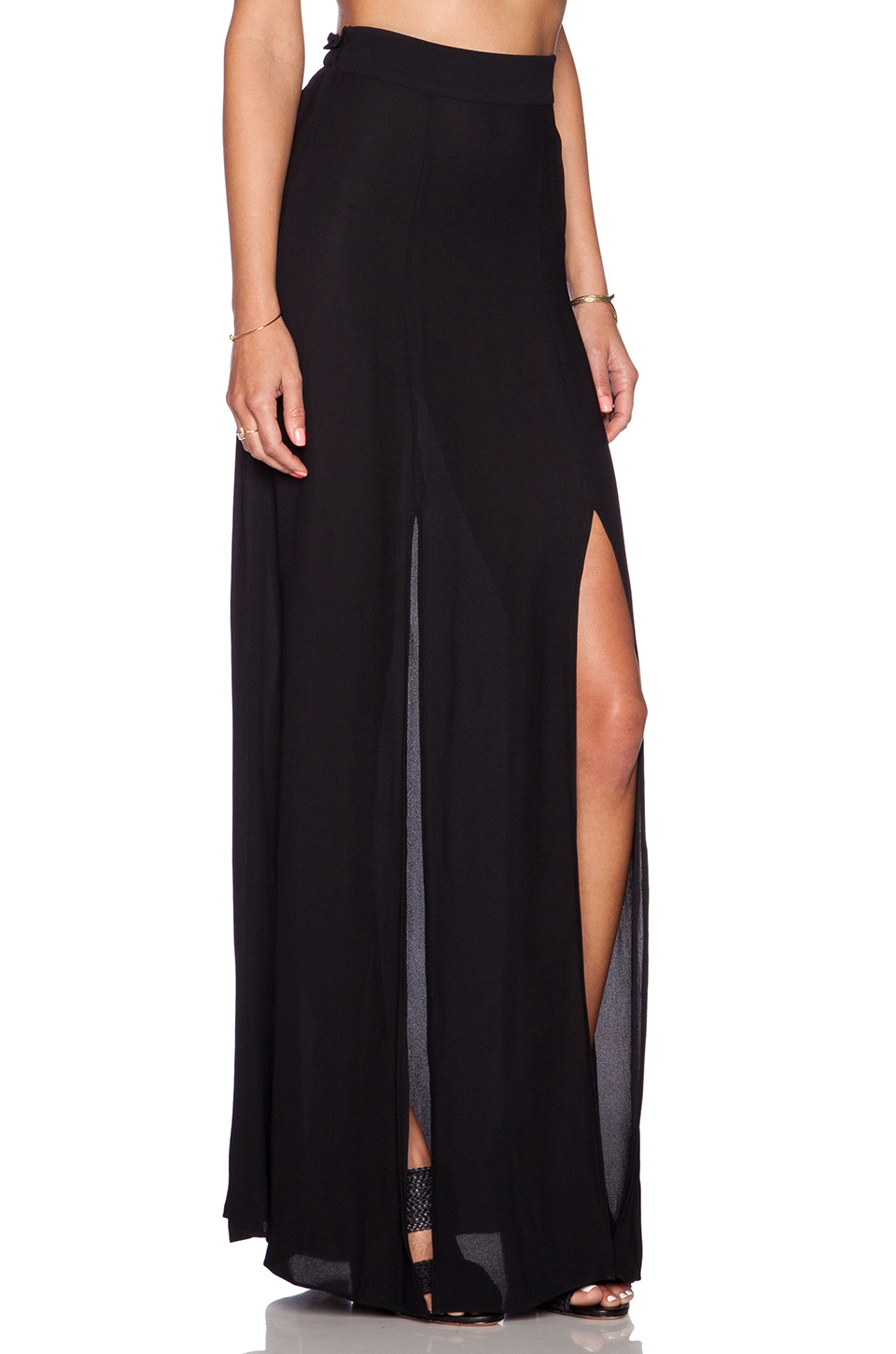 Lyst - L'Agence Double Slit Maxi Skirt in Black