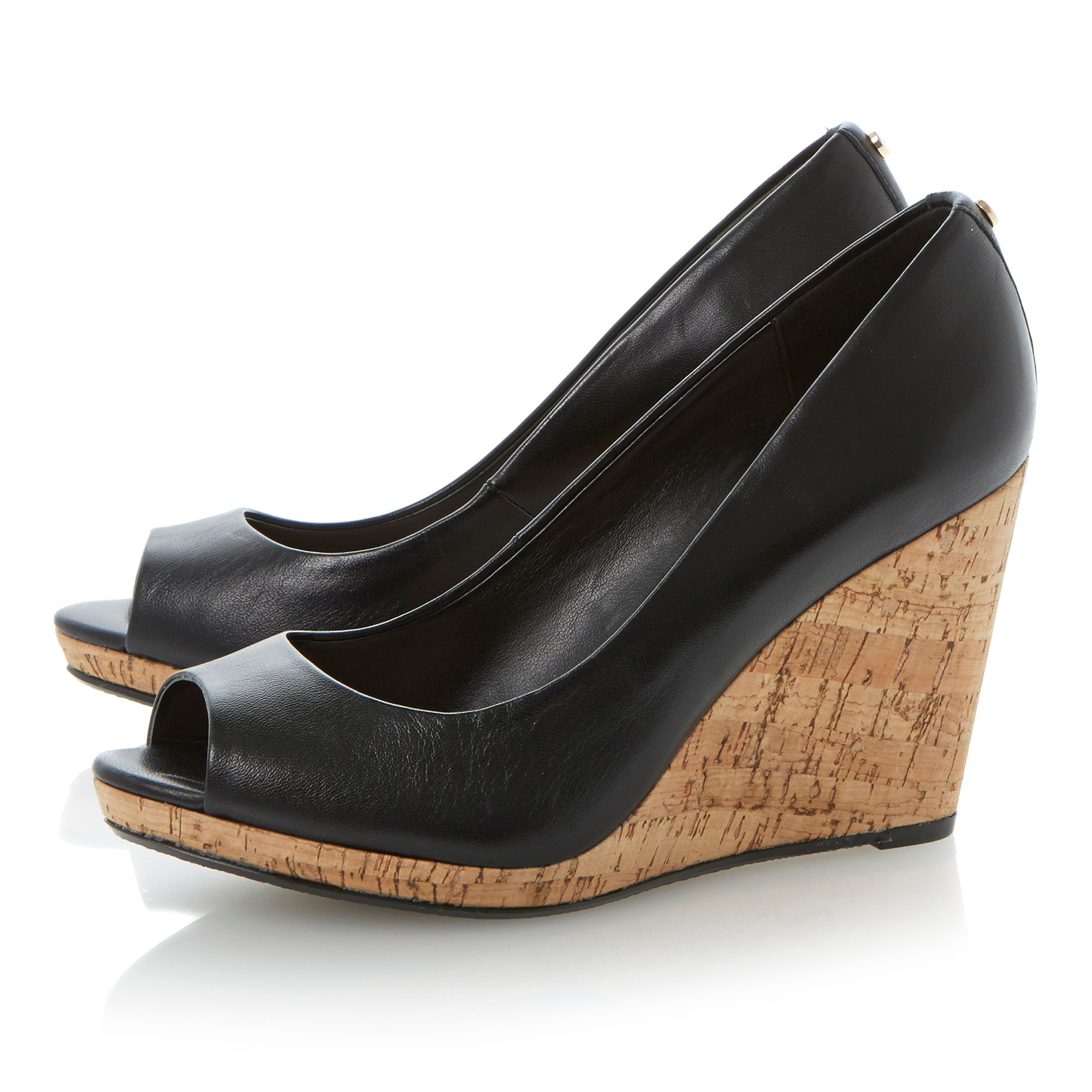 Dune Celia Cork Wedge Court Shoes In Black Lyst 5614