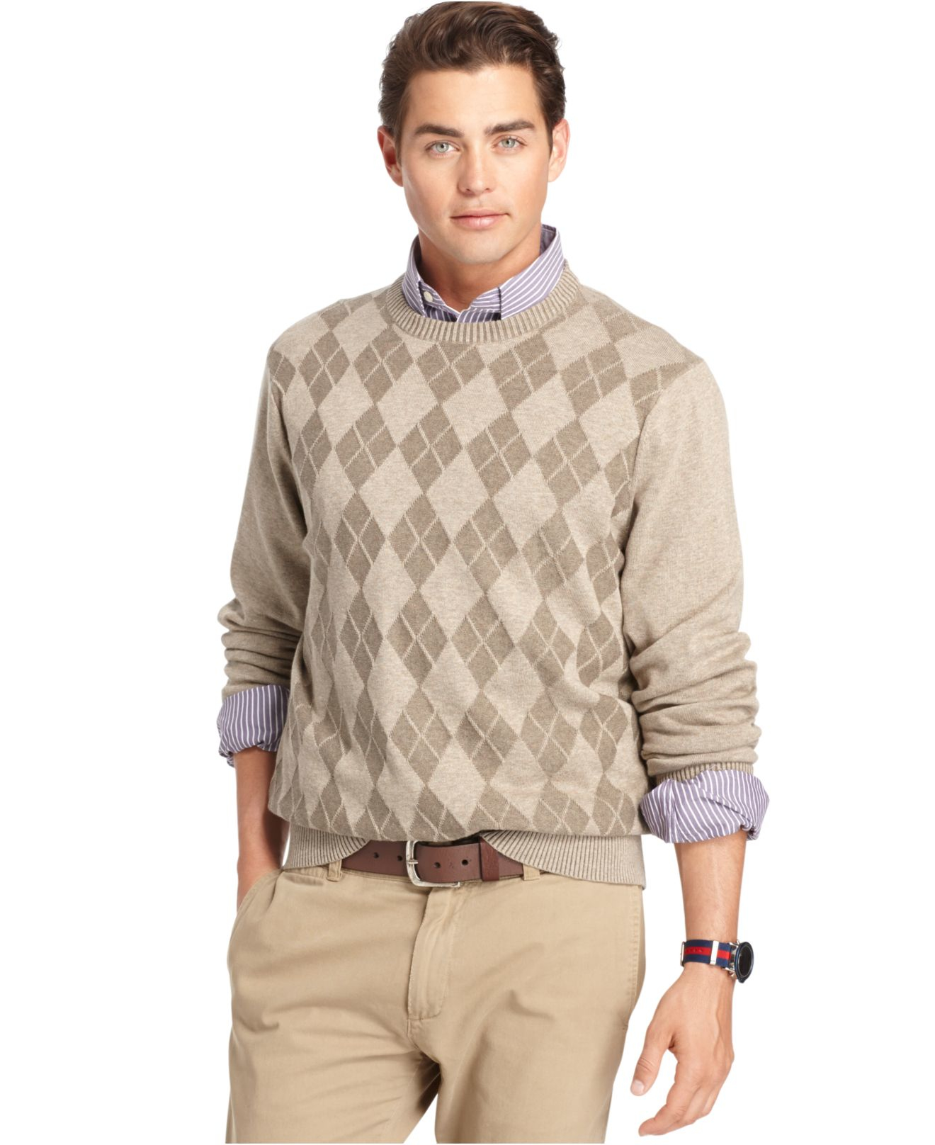 Izod Big And Tall Textured Argyle Sweater in Natural for Men - Lyst