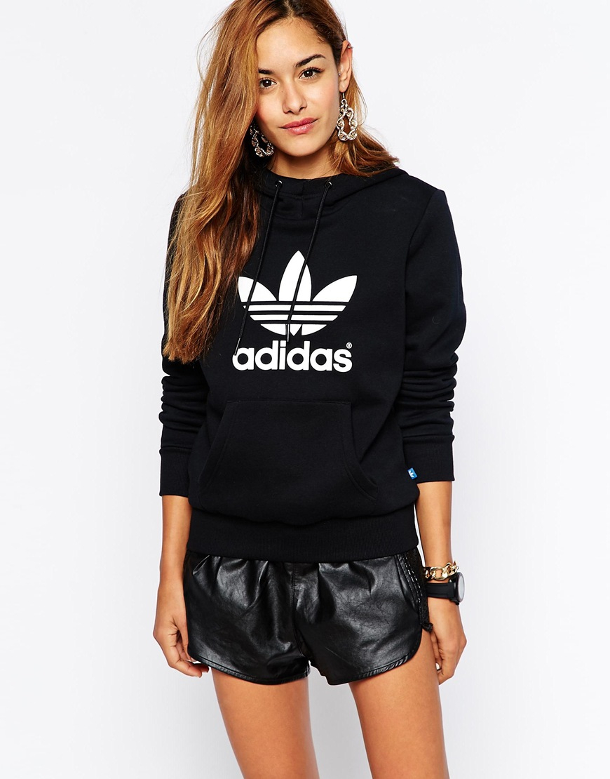 Adidas Originals Trefoil Hoodie in Black | Lyst