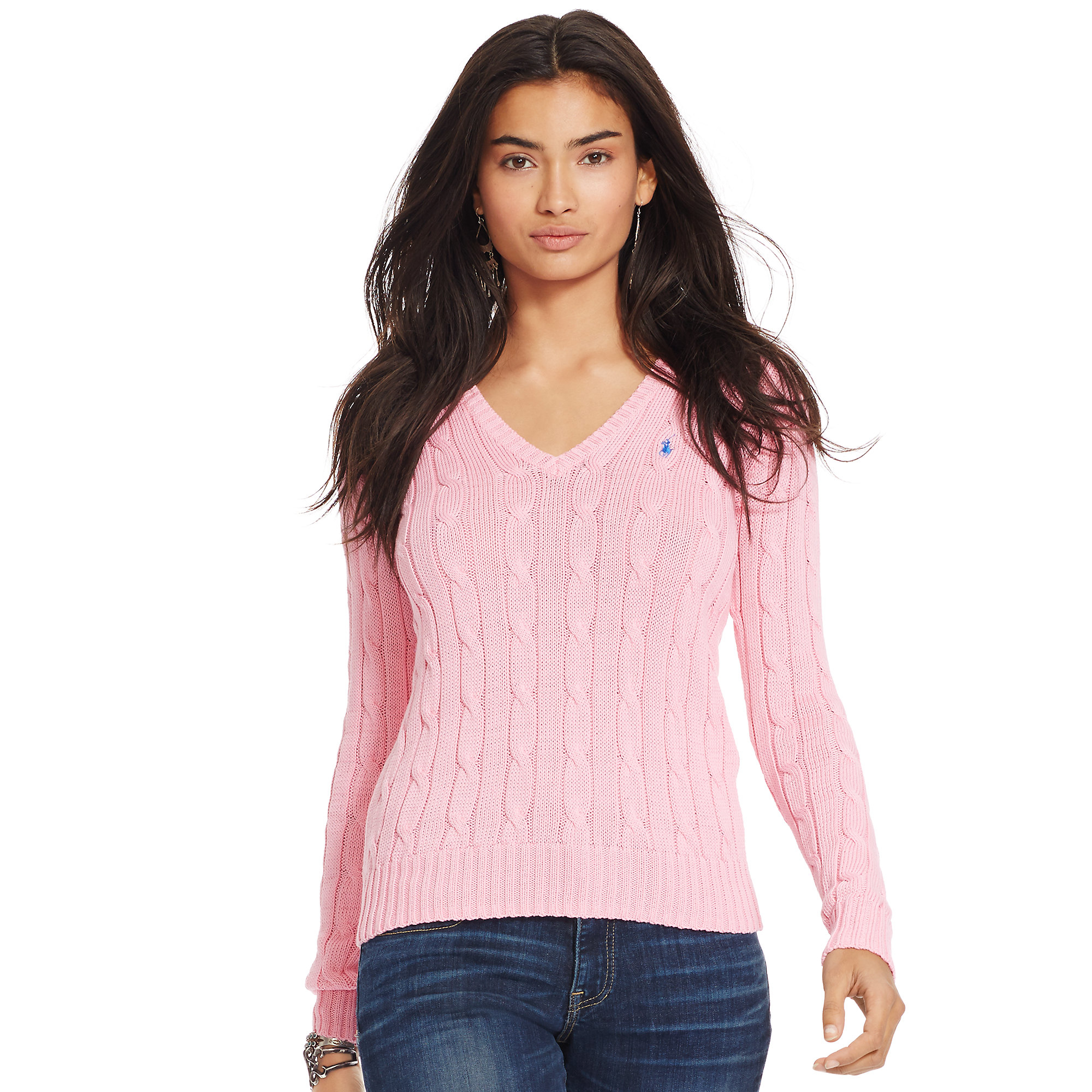 Lyst - Polo ralph lauren Cable-knit V-neck Sweater in Pink