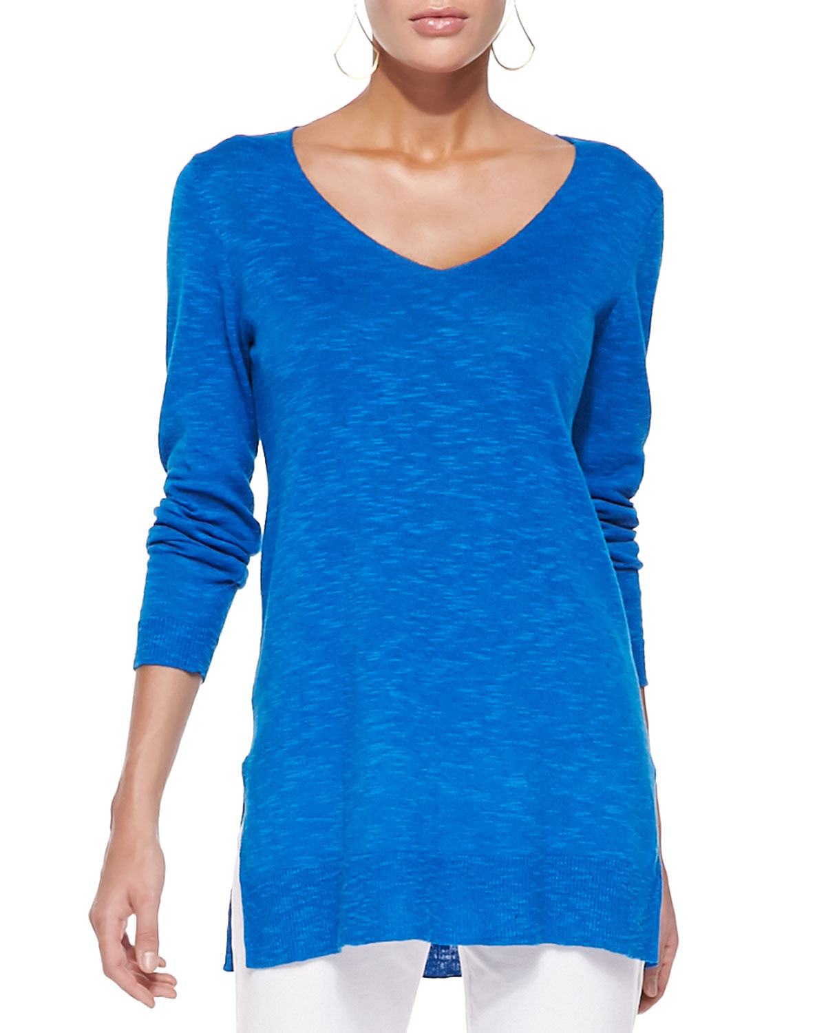 Lyst Eileen Fisher Organic Linen/Cotton Slub VNeck Tunic in Blue