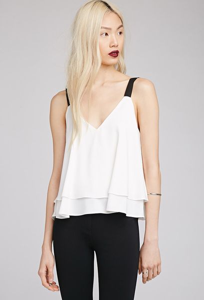 Forever 21 Layered Boxy V-Neck Tank in Beige (CREAMBLACK) | Lyst