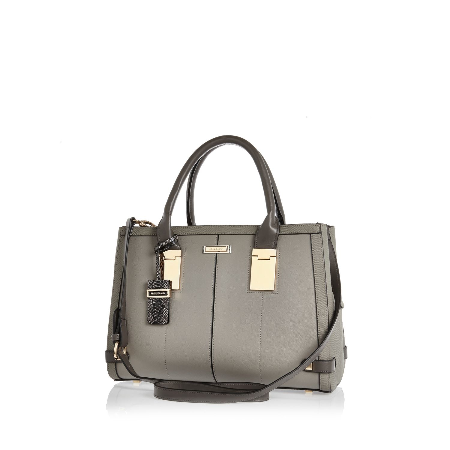 River Island Grey Hinge Handle Large Tote Handbag In Gray Lyst Gallery