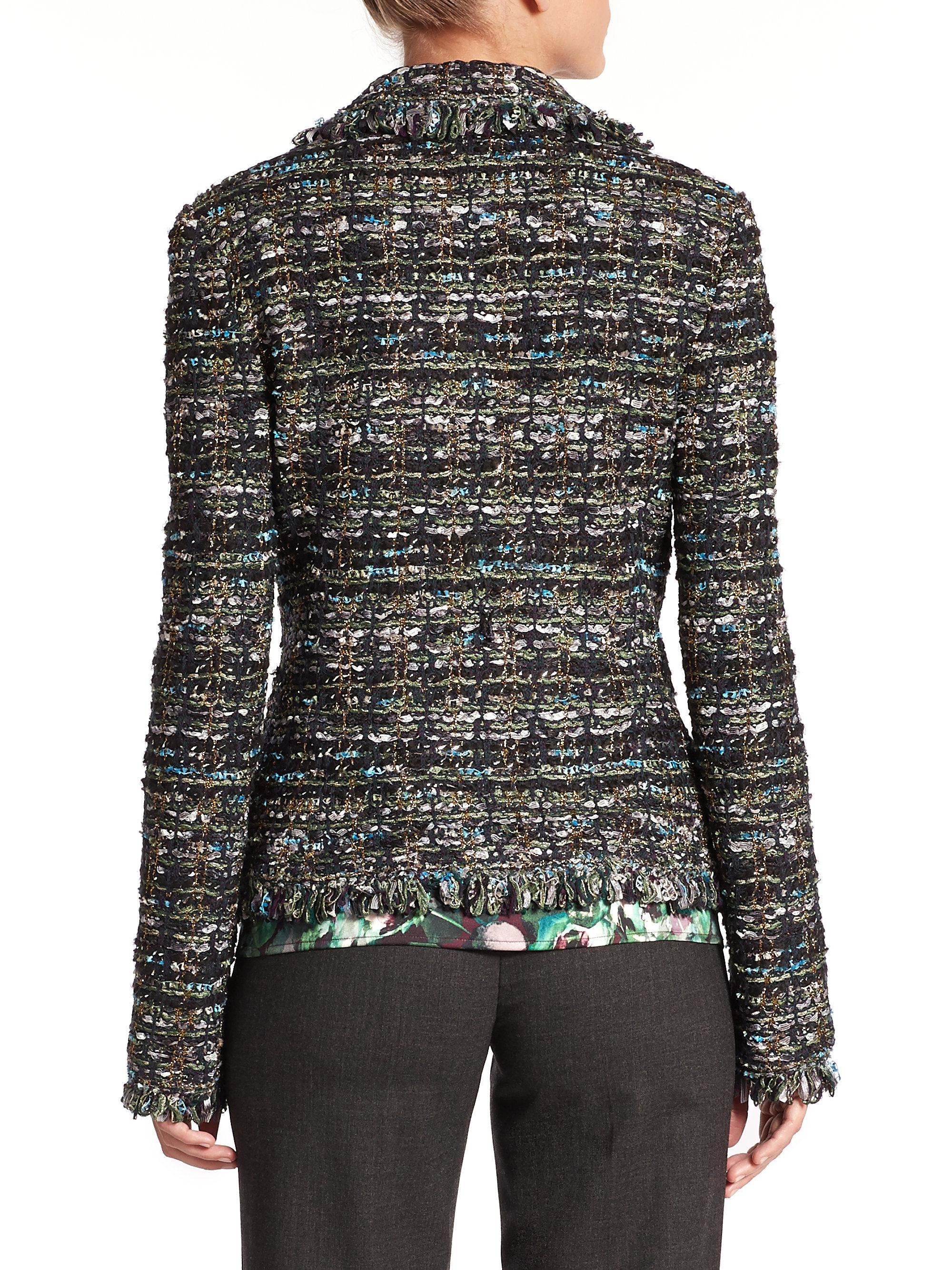St. john Couture Ribbon Tweed Knit Jacket in Gray | Lyst