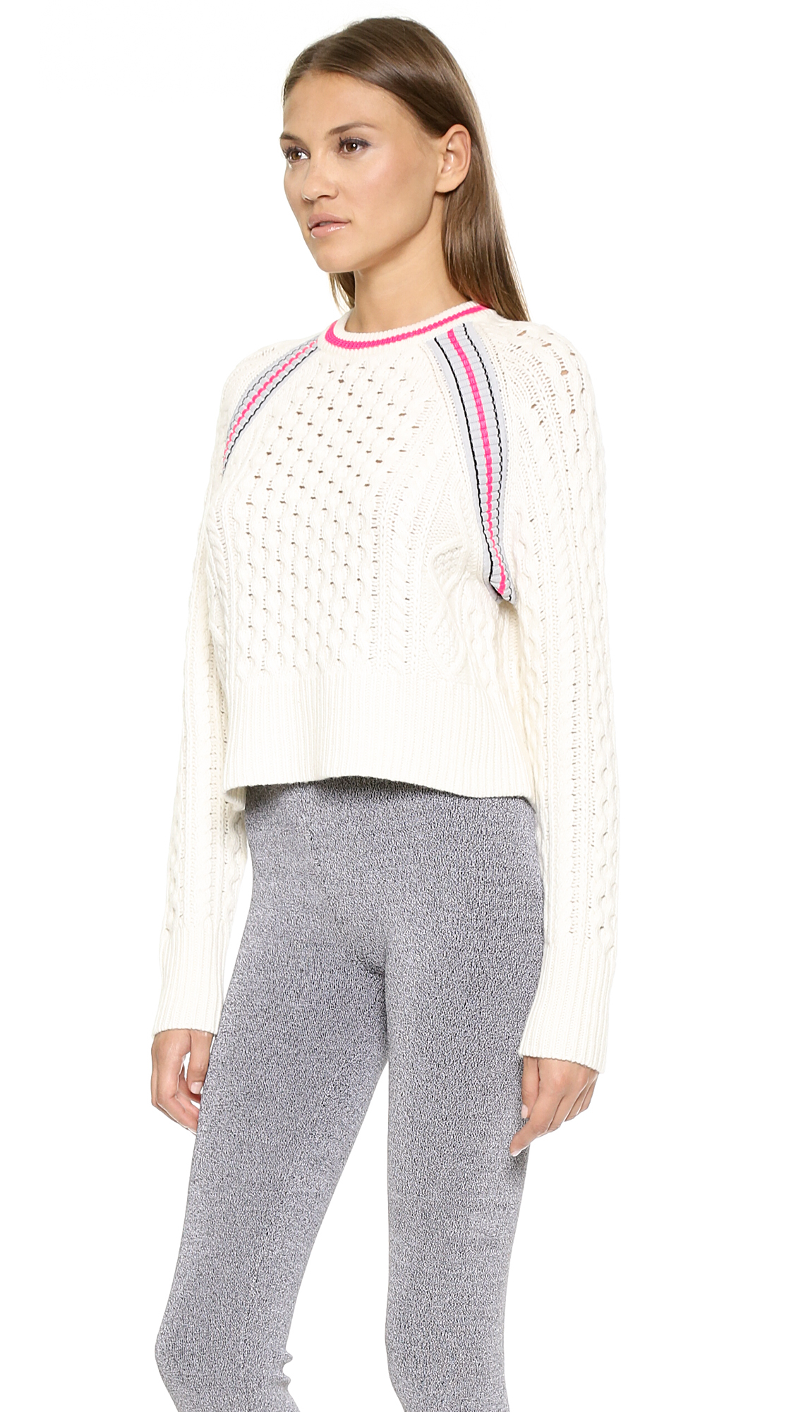 T by alexander wang Aran Knit Crop Pullover - Black in White (Ivory) Lyst