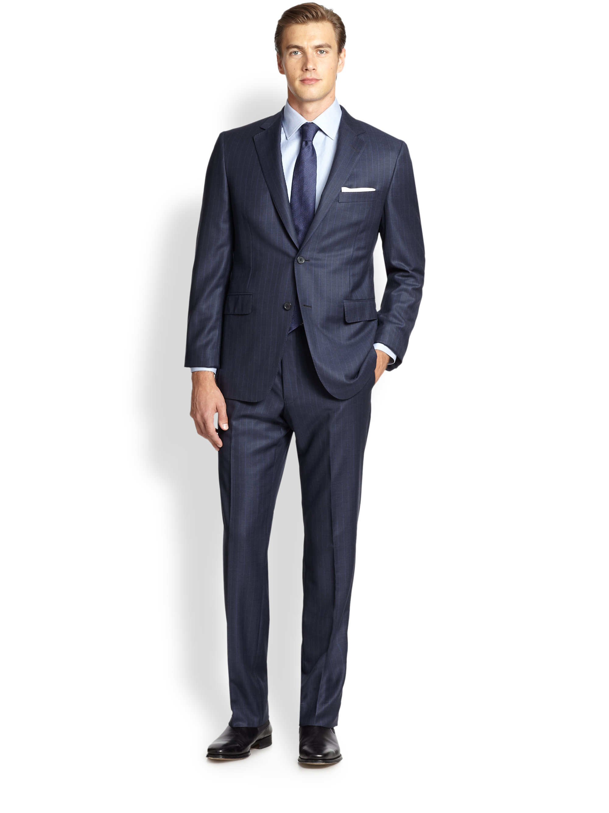 Saks fifth avenue Samuelsohn Pinstriped Wool Suit in Blue for Men | Lyst