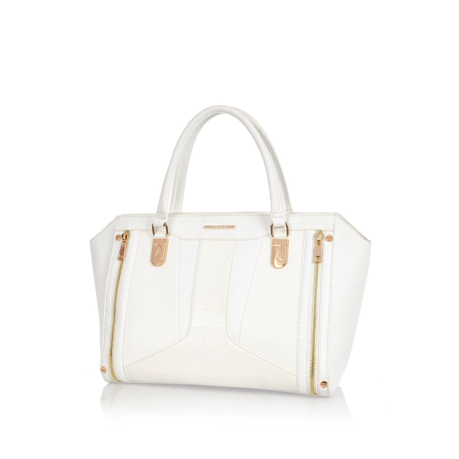 River Island White Contrast Panel Structured Tote Bag in White | Lyst