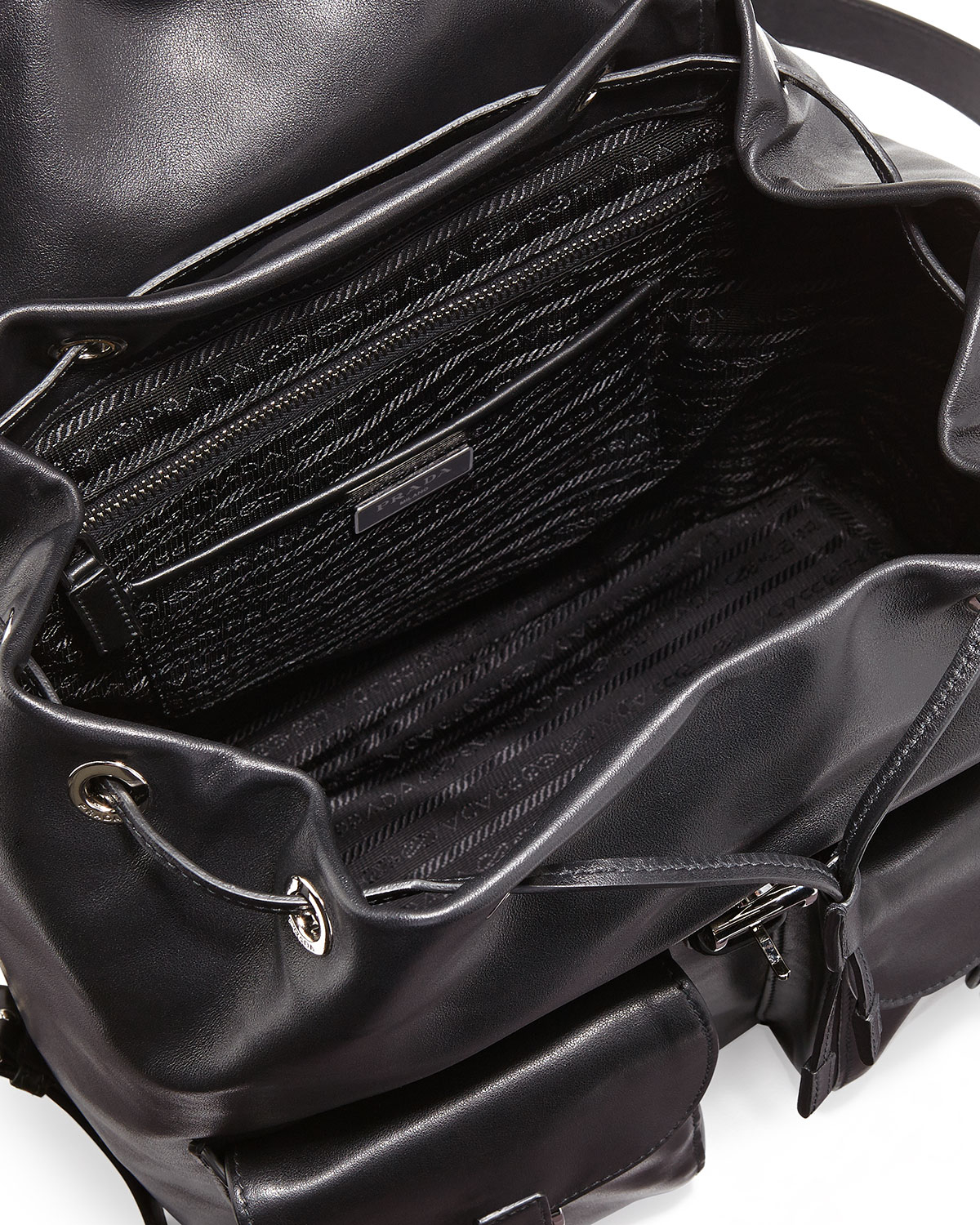 Prada Soft Calf Double-Pocket Backpack in Black for Men | Lyst  