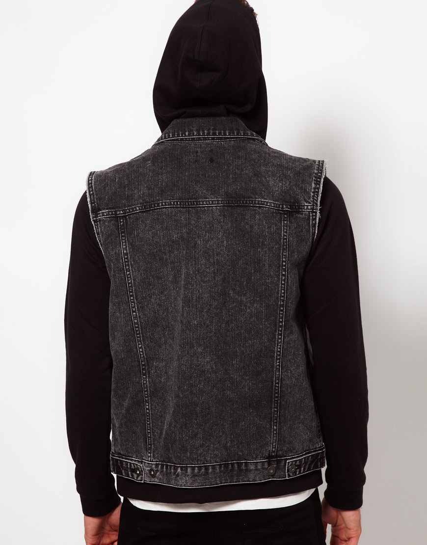 Lyst Asos Sleeveless Denim Jacket with Acid Wash in Black for Men