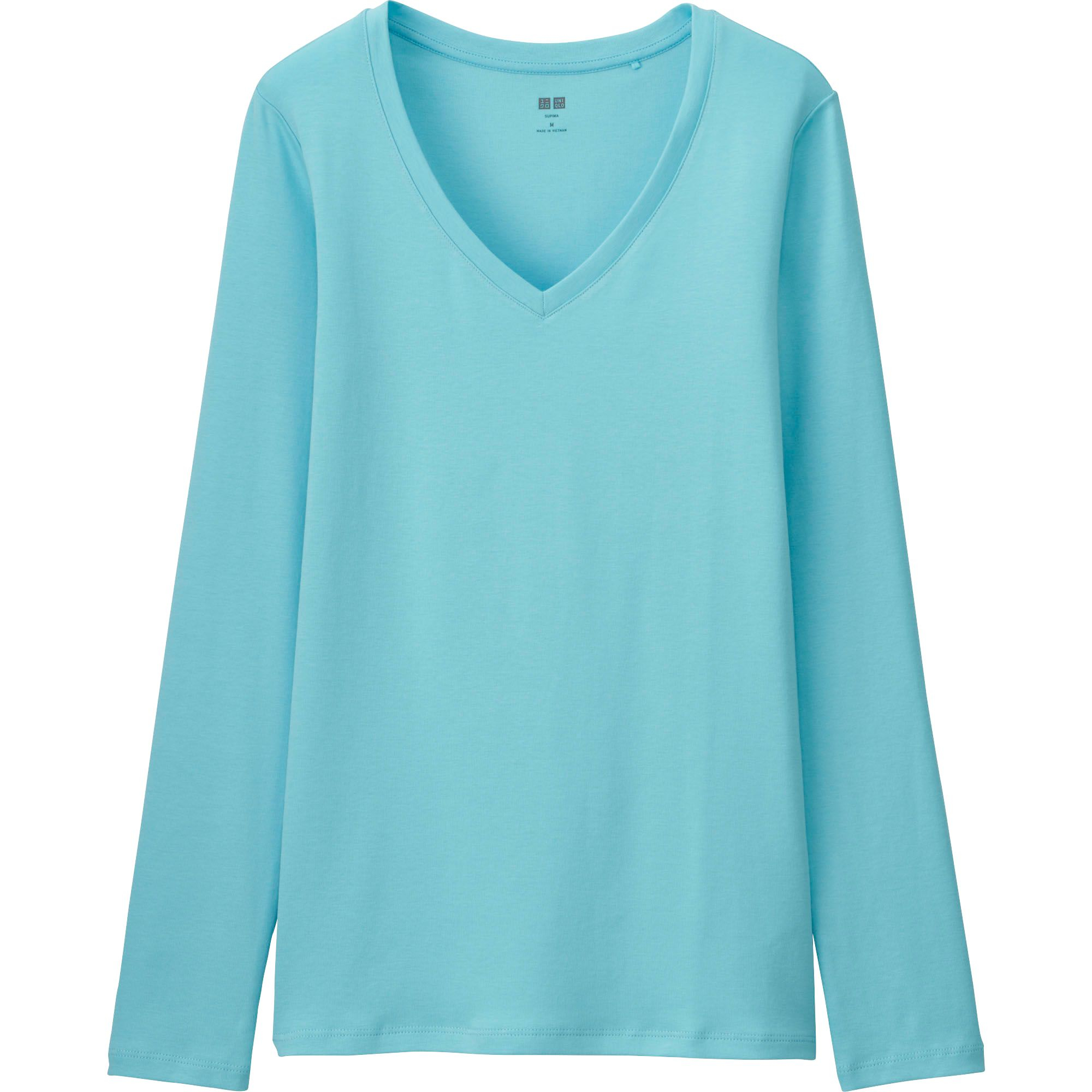 Uniqlo Women Supima Cotton V Neck Long Sleeve T Shirt In Blue Lyst