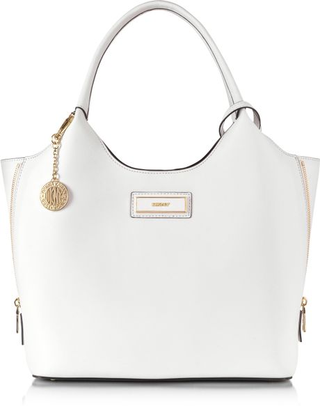 Dkny Bryant Park Saffiano Leather Zip Tote in White | Lyst