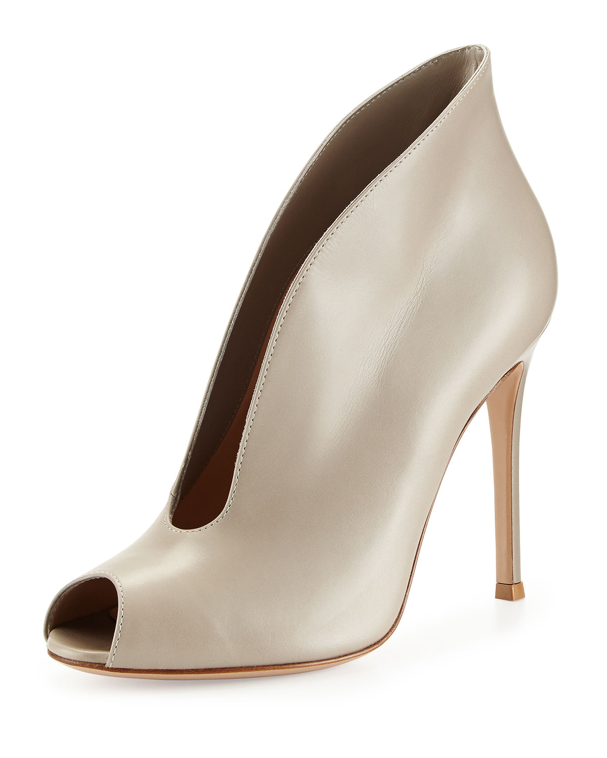Lyst - Gianvito Rossi Leather V-Neck Peep-Toe Bootie in Natural