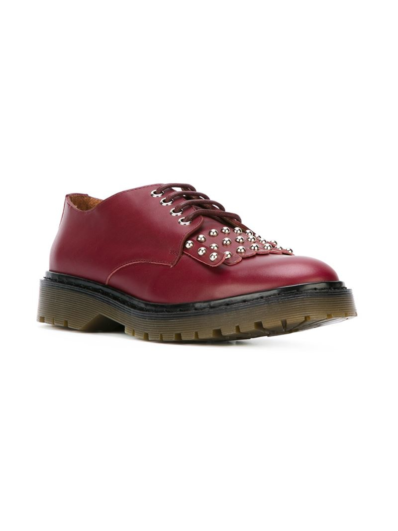 Lyst - Red valentino Fringed Studded Leather Shoes in Red