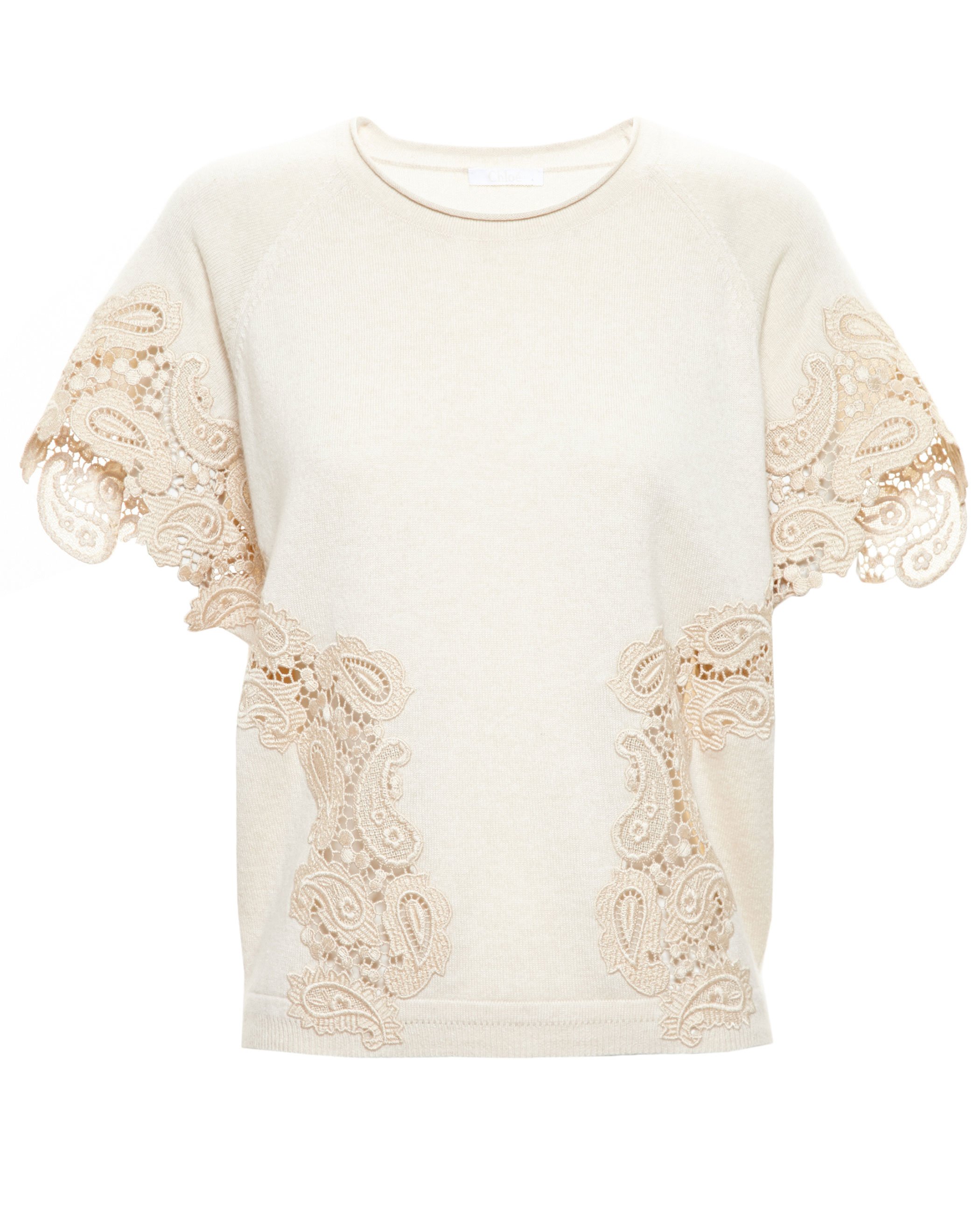 Lyst - Chloé Cashmere And Lace Top in Natural