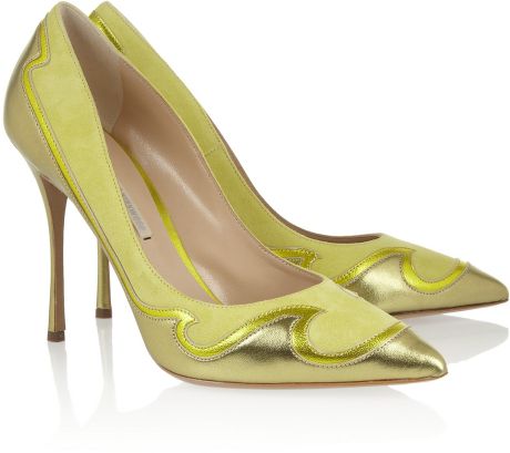 Nicholas Kirkwood Wave Metallic Leather and Suede Pumps in Green (Army ...