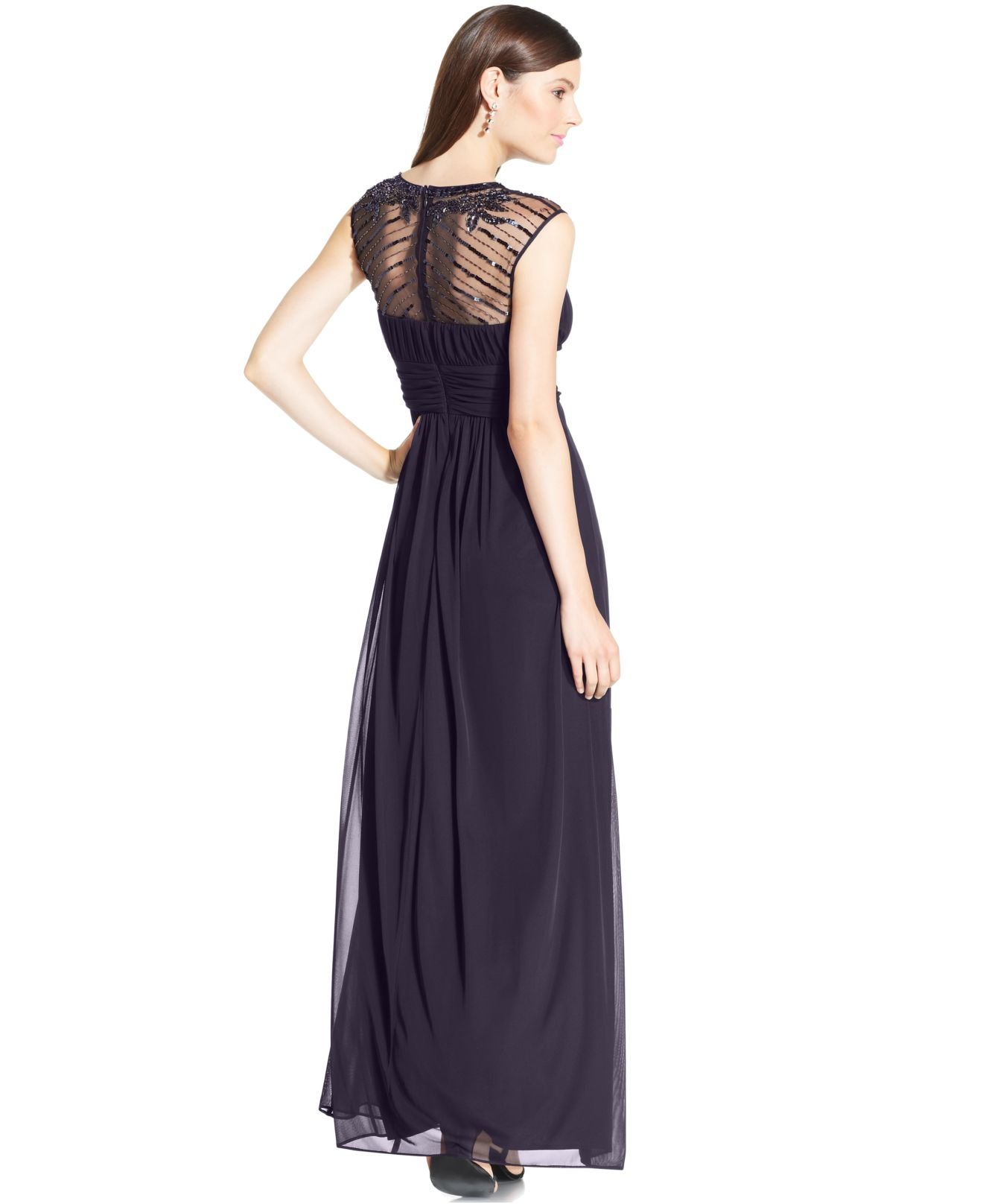xscape chiffon gown charcoal gray
