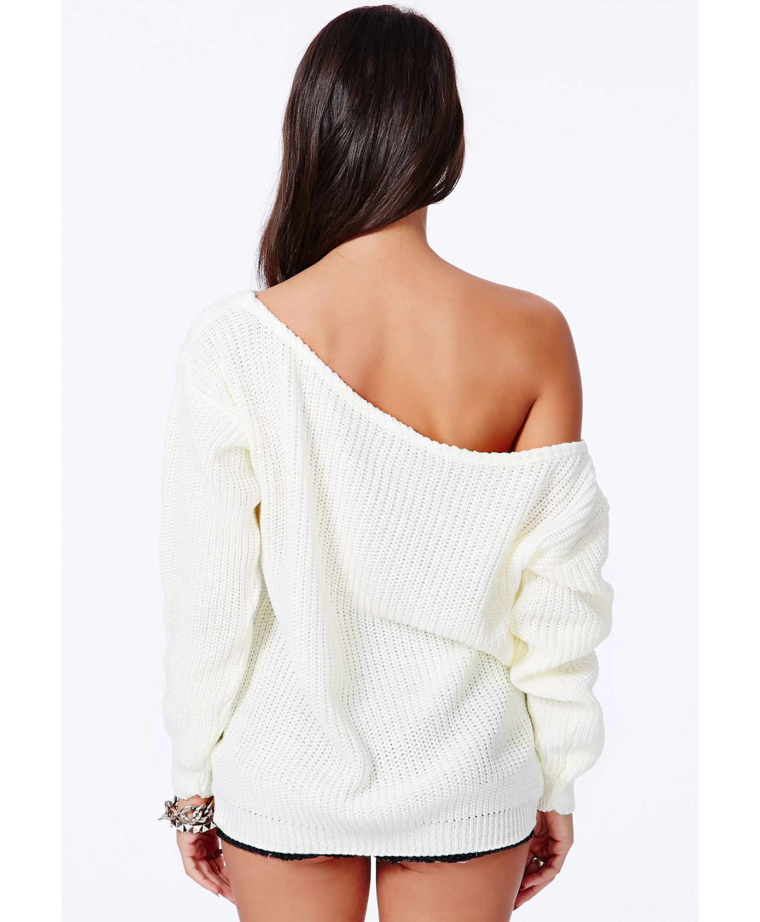 one shoulder white jumper