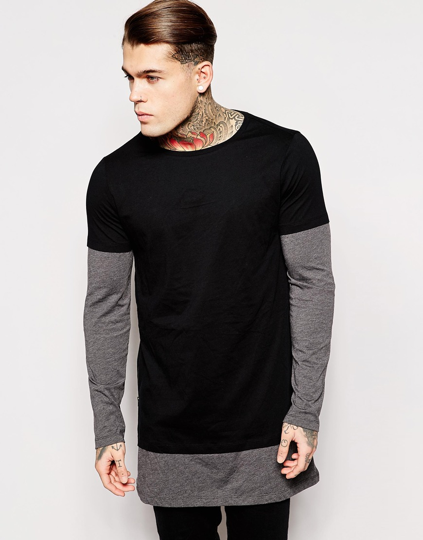 Lyst - Asos Super Longline Long Sleeve T-shirt With Double Layer And ...