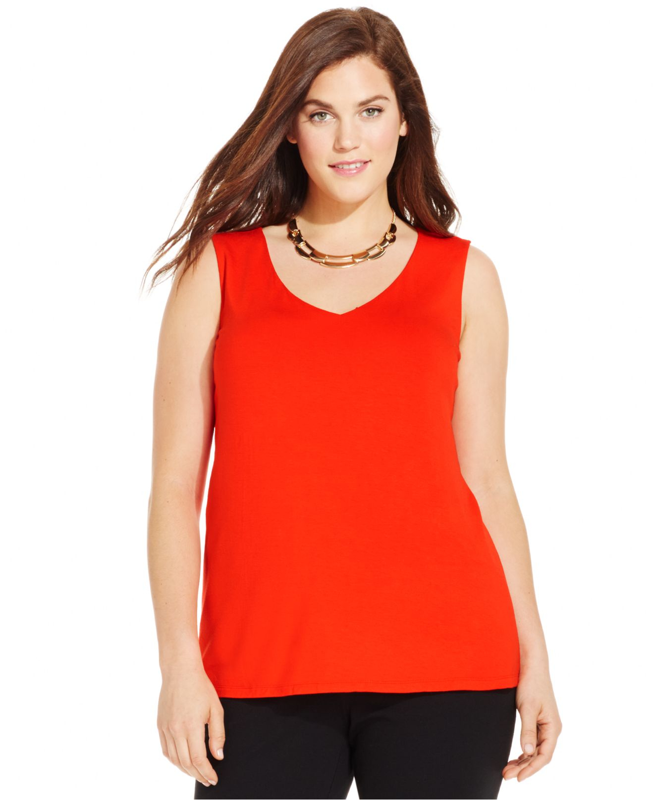 Inc international concepts Plus Size V-neck Tank Top in Red (Loving Red ...