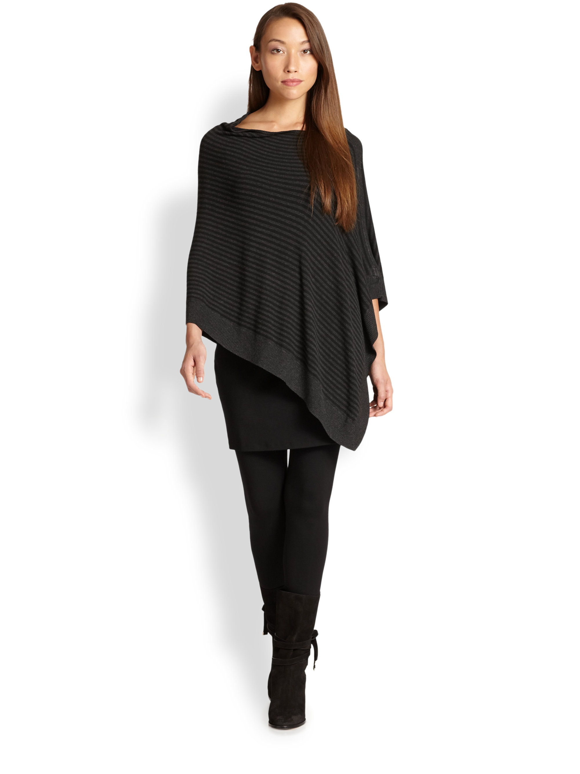 Eileen fisher Jersey Striped Poncho in Black | Lyst