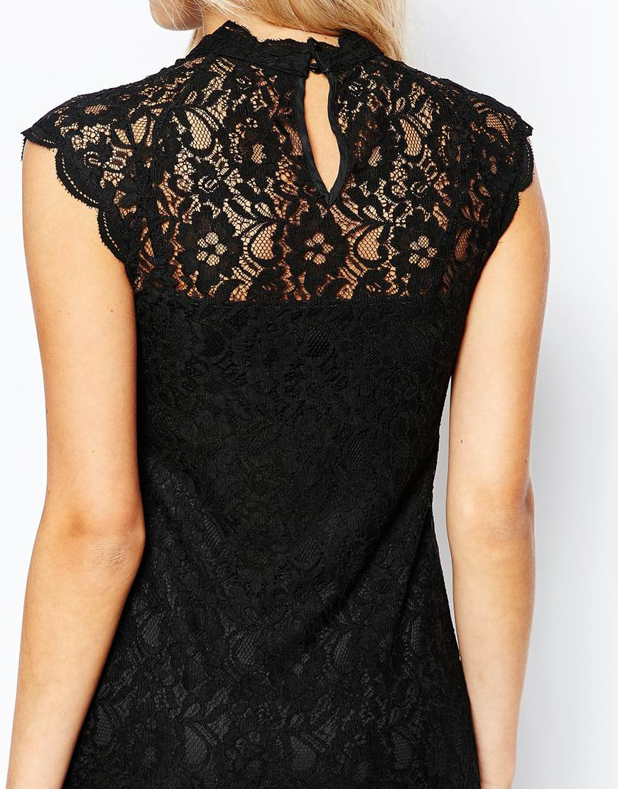 Black lace high neck dress