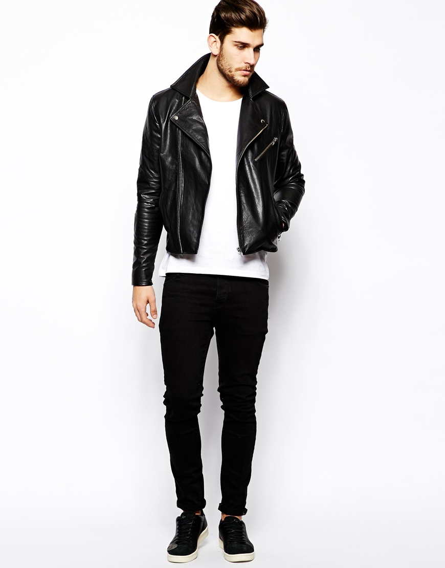 Selected Biker Leather Jacket In Black For Men Lyst Gallery