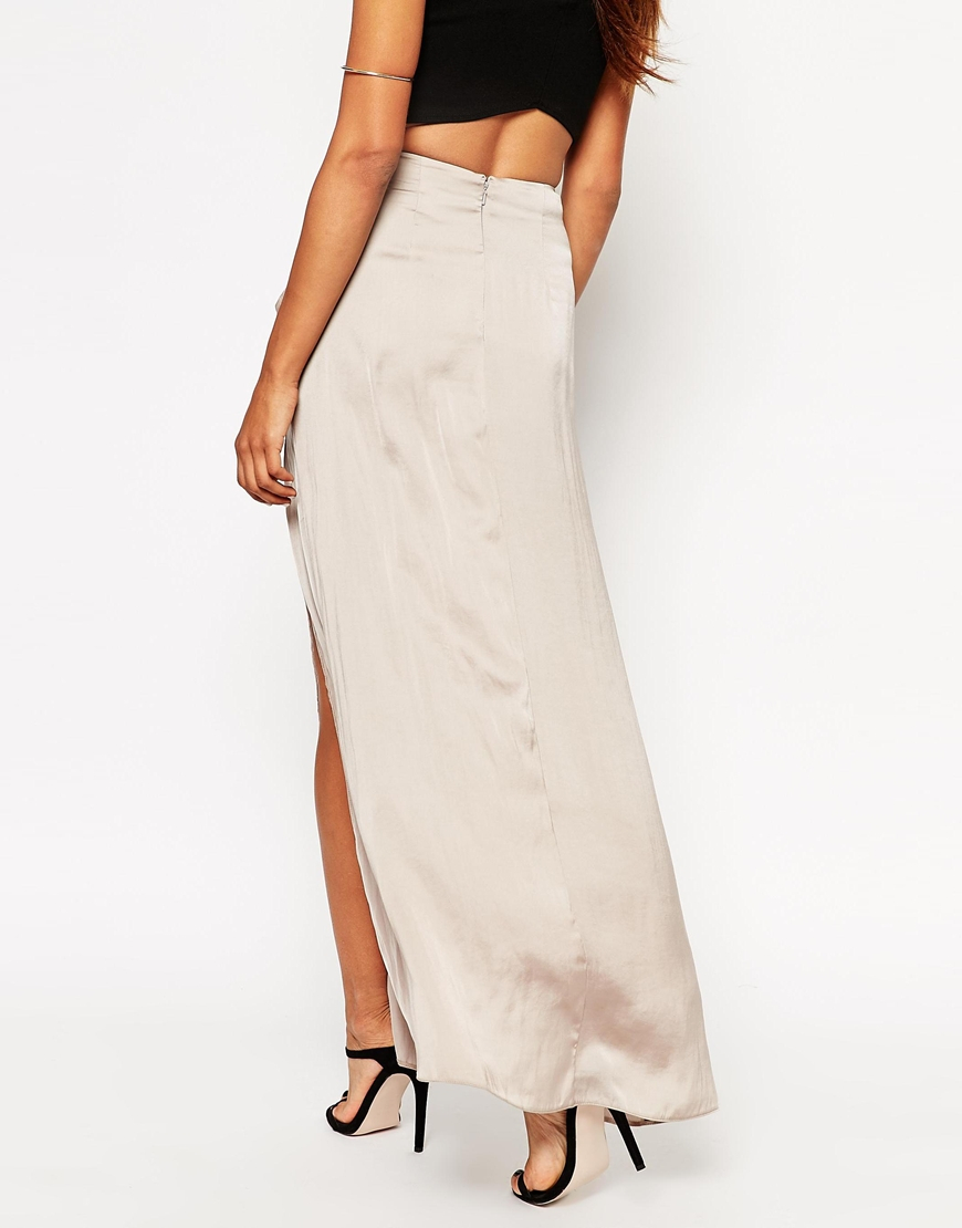 Lyst - ASOS Maxi Skirt With Thigh Split And Obi Tie Belt in Natural