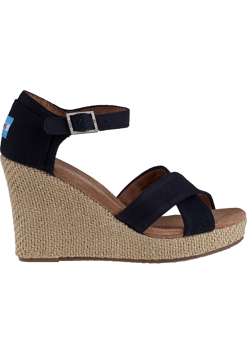 Toms Strappy Wedge Sandal Black Fabric in Black | Lyst