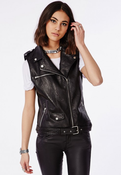 Lyst Missguided Sleeveless Faux Leather Gilet Black In Gallery