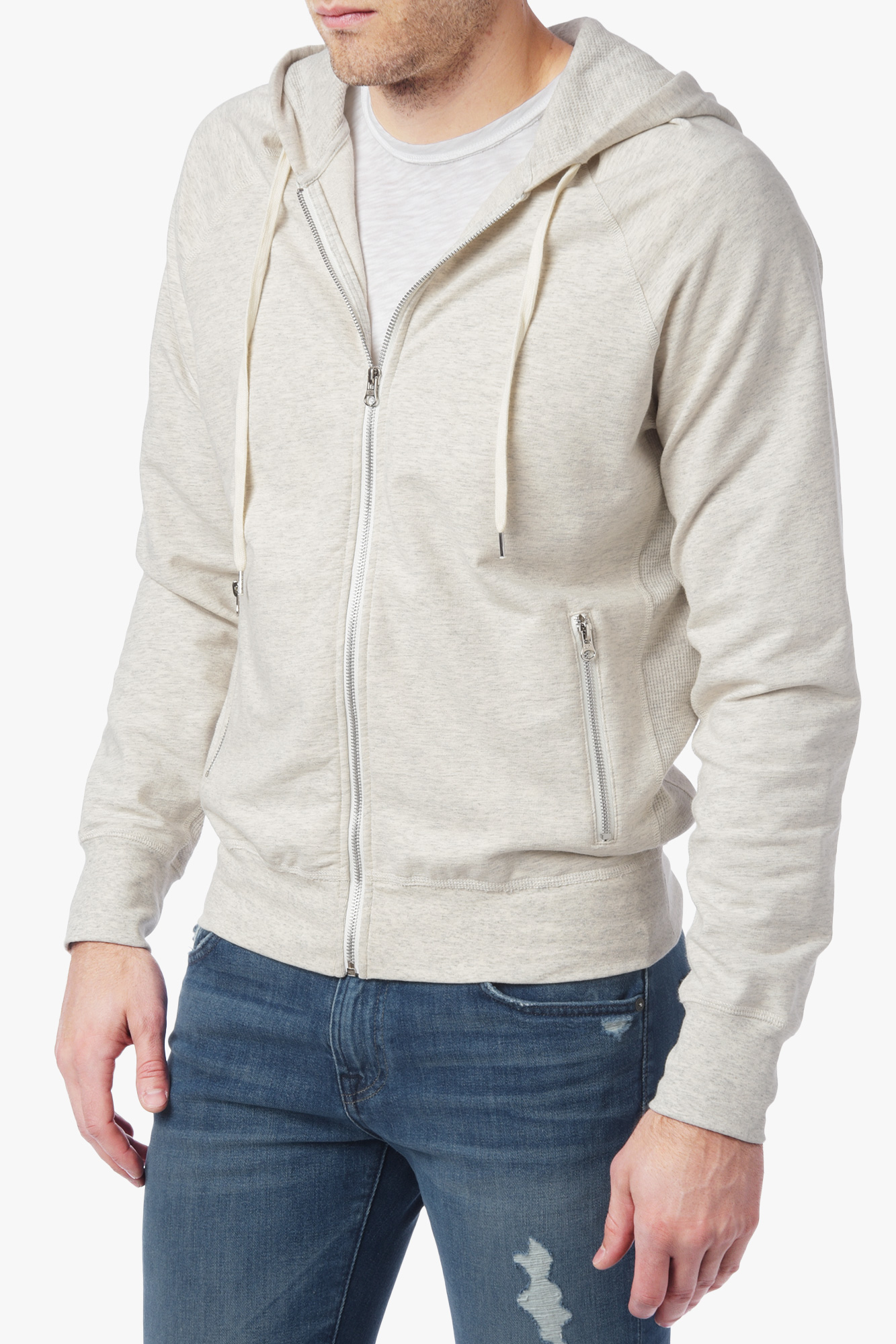 7 for all mankind Zip Up Raglan Hoodie In Heather Oatmeal in White for ...