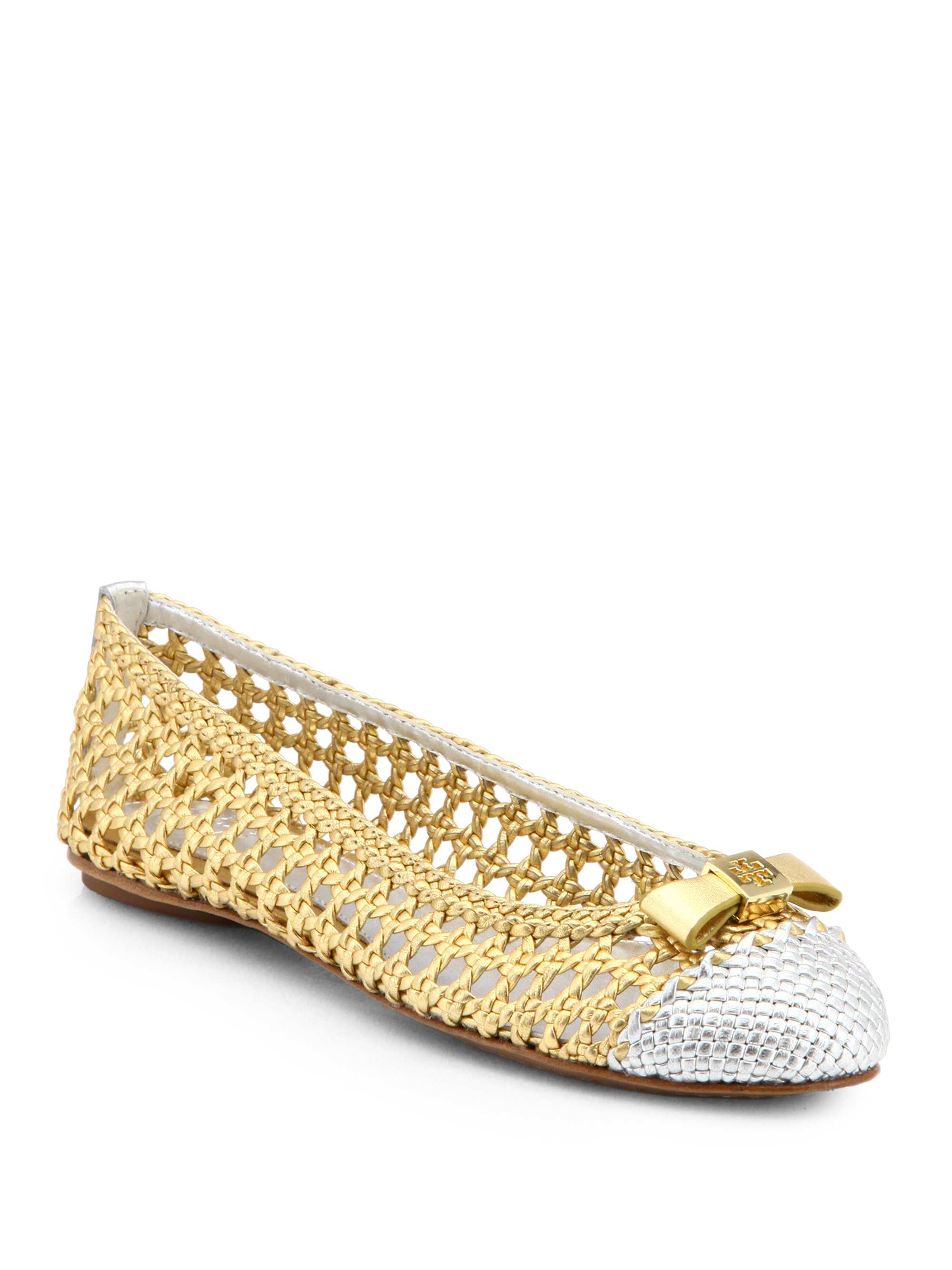 Lyst - Tory Burch Carlyle Woven Metallic Leather Ballet Flats in Metallic